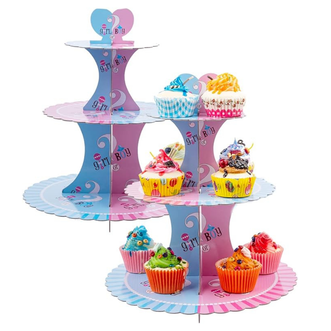 Gender Reveal Pink and Blue Cupcake Stand for celebration