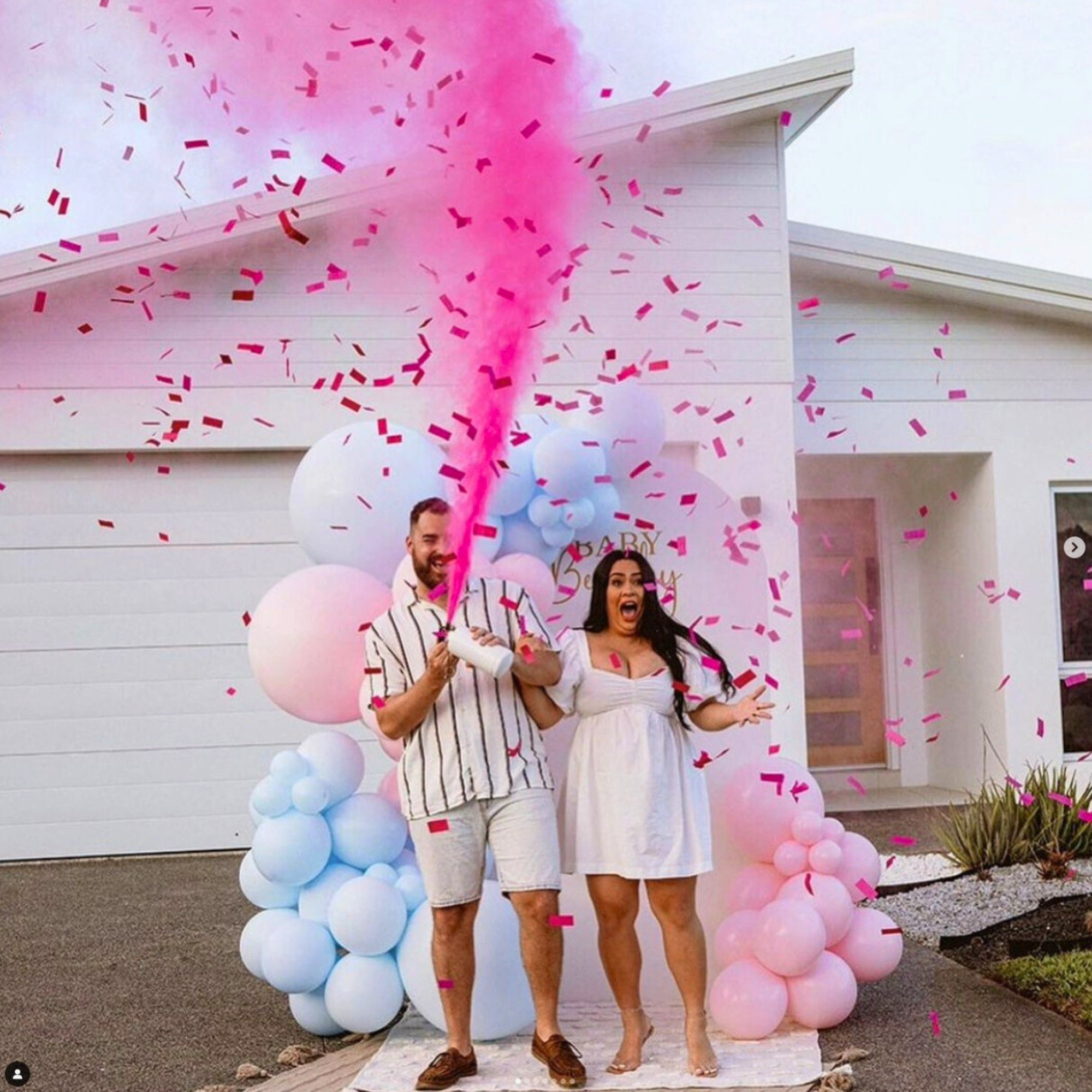 Gender Reveal Express Pink Mega Blaster Reveal for baby Girl Announcement.