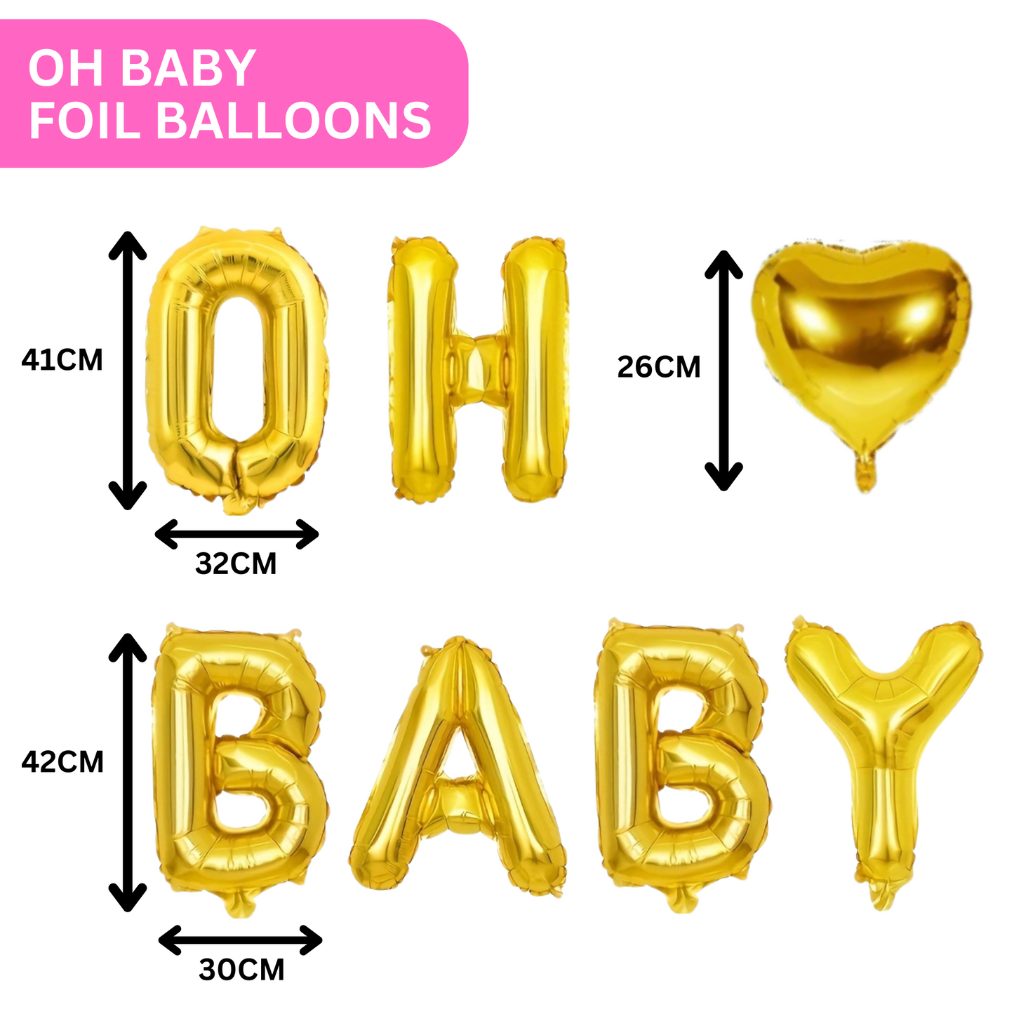 Gender Reveal "OH BABY" GOLD Foil Balloon Set