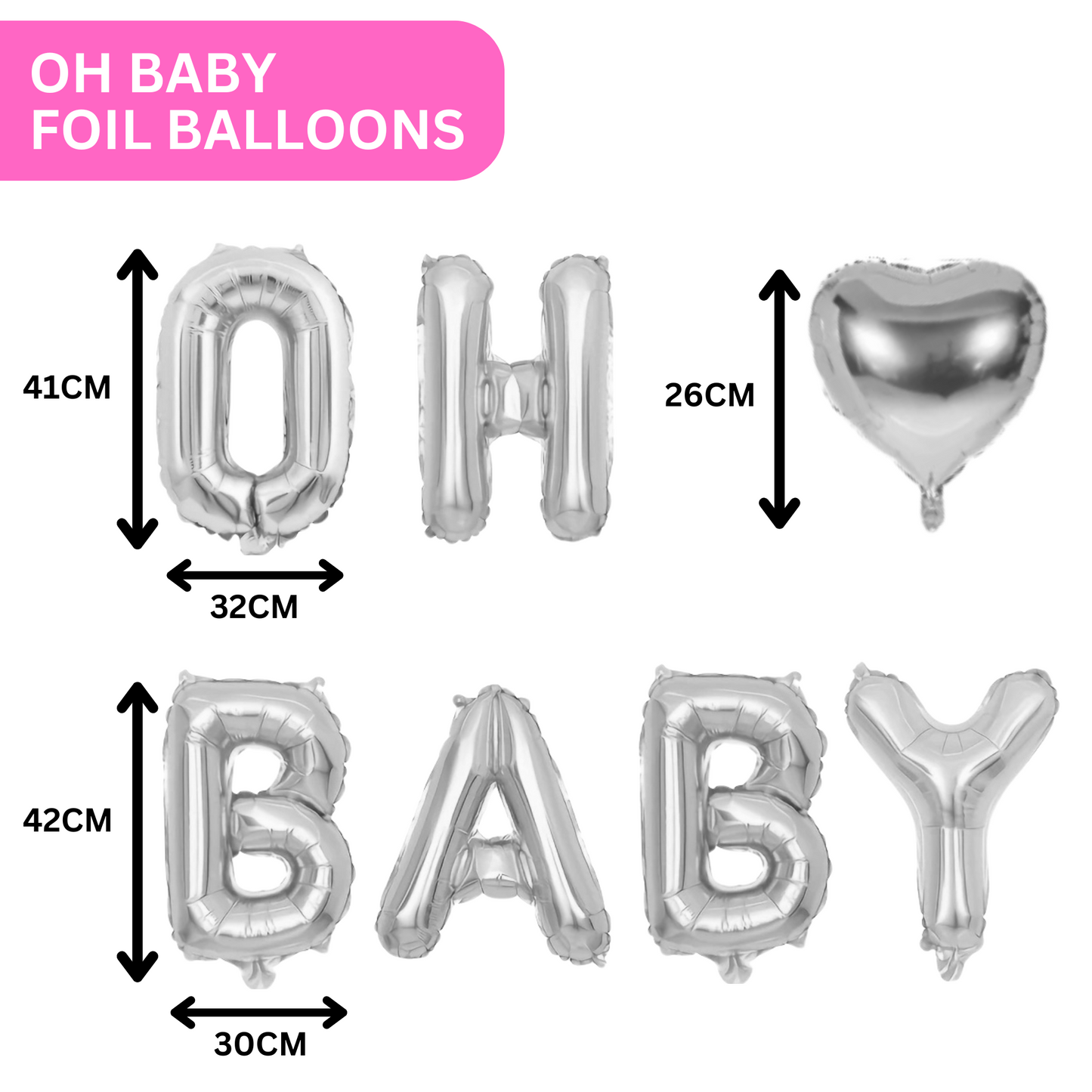 Gender Reveal "OH BABY" Silver Foil Balloon Set for gender reveal party