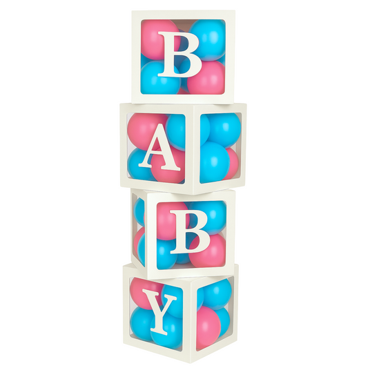 Baby Box Set Decoration with Blue and Pink Balloons for Baby Shower and Gender Reveal Party