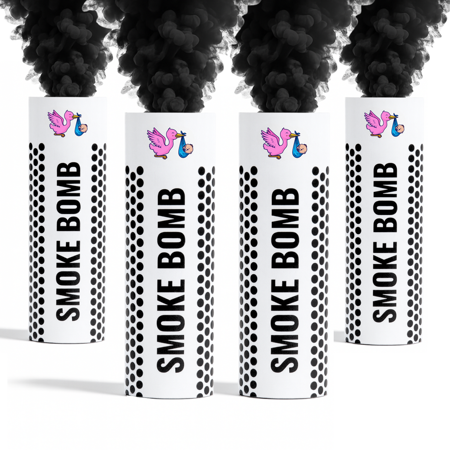 Black smoke bombs bundle releasing vibrant black smoke for photography, gender reveals, parties, sports events and creative effects