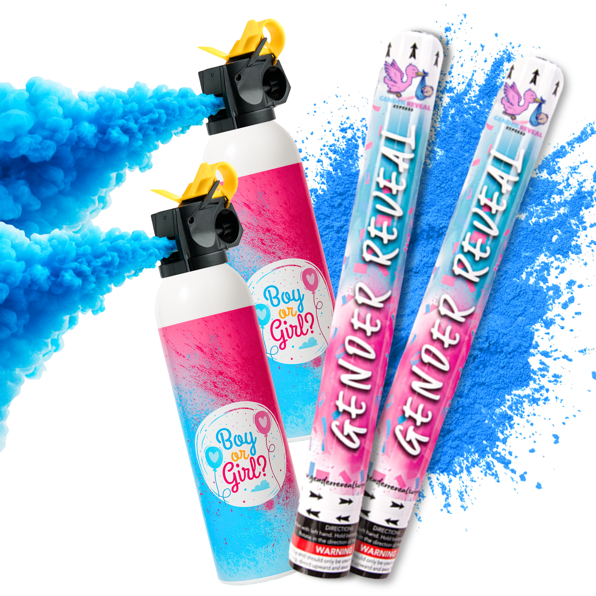 Blue gender reveal Cannons and blasters with blue smoke for baby boy Gender Reveal Party.