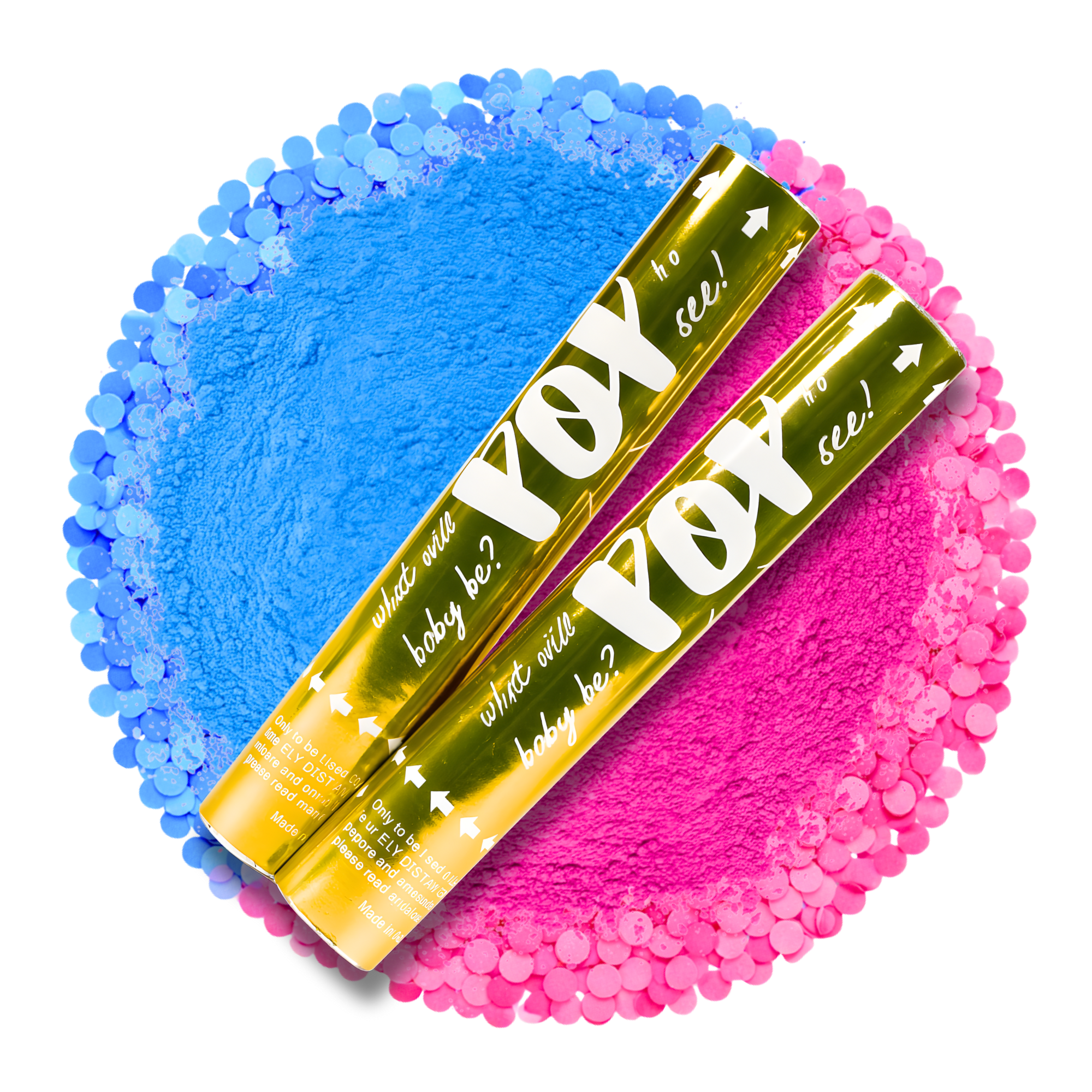 2 Pack Gender Reveal Gold Confetti & Powder Cannons 30cm