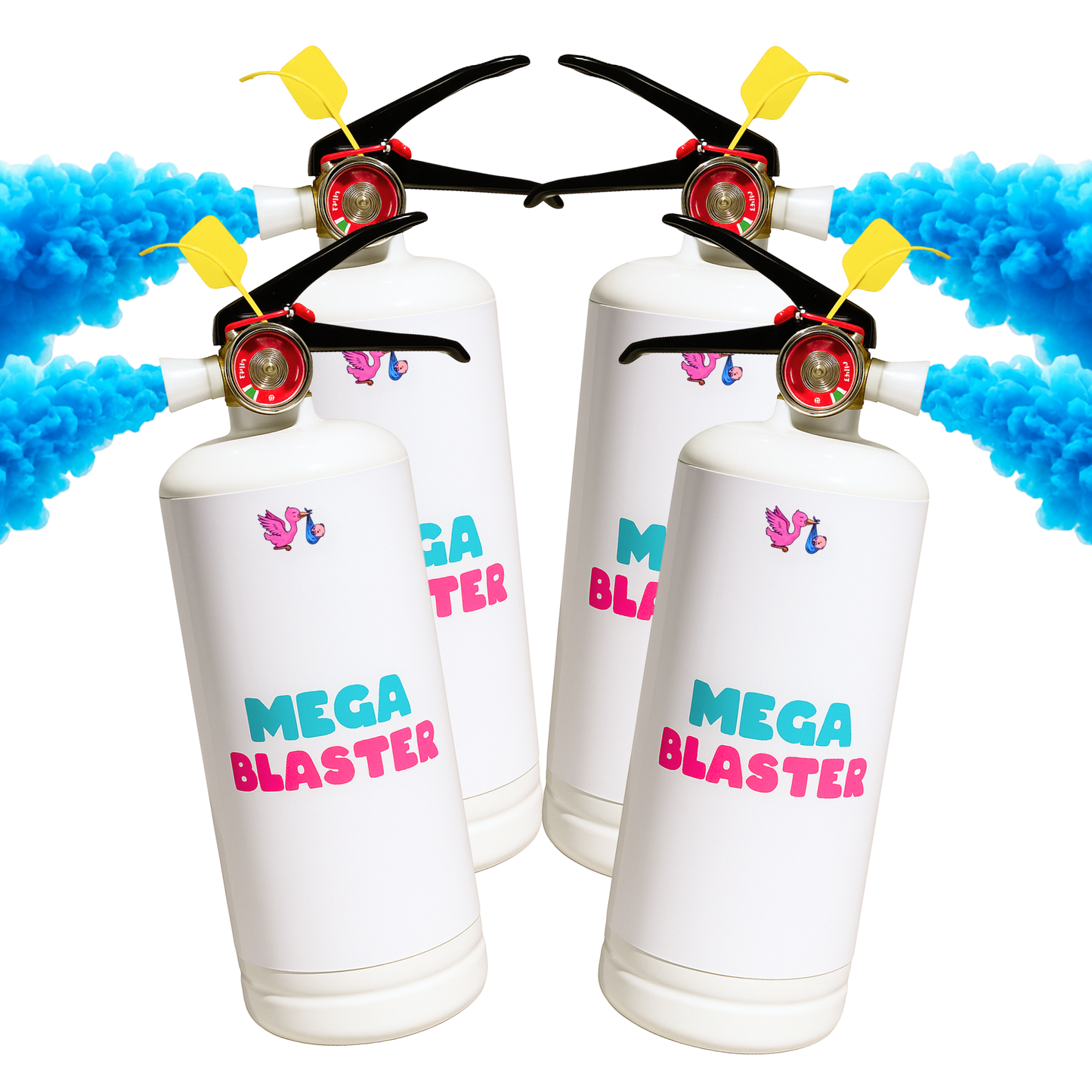 Gender Reveal Blue Family Mega Powder Blaster/Extinguisher Bundle for gender reveal boy announcement.