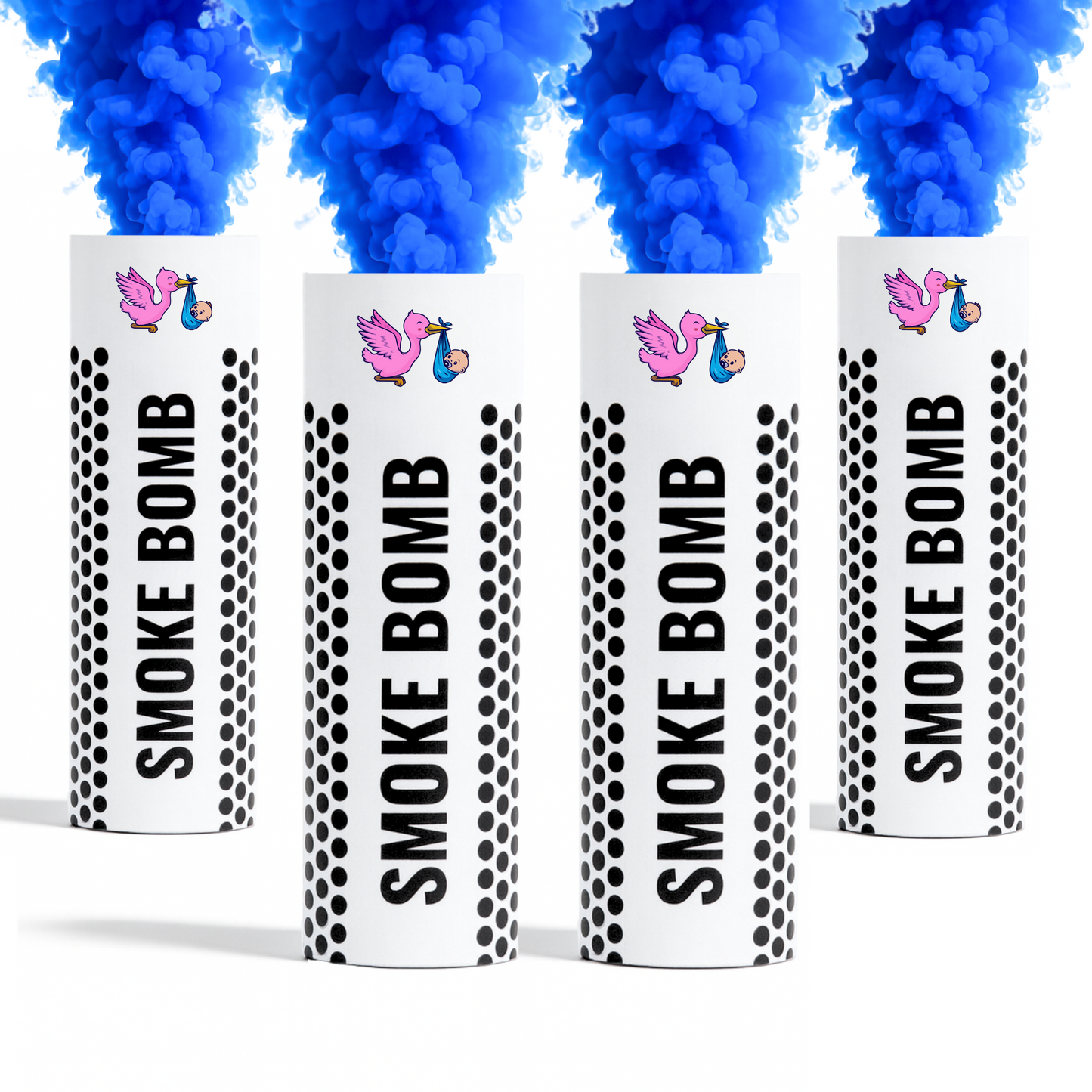 Blue gender reveal smoke bombs Bundle releasing vibrant blue smoke for baby boy announcements, photography, parties and creative events