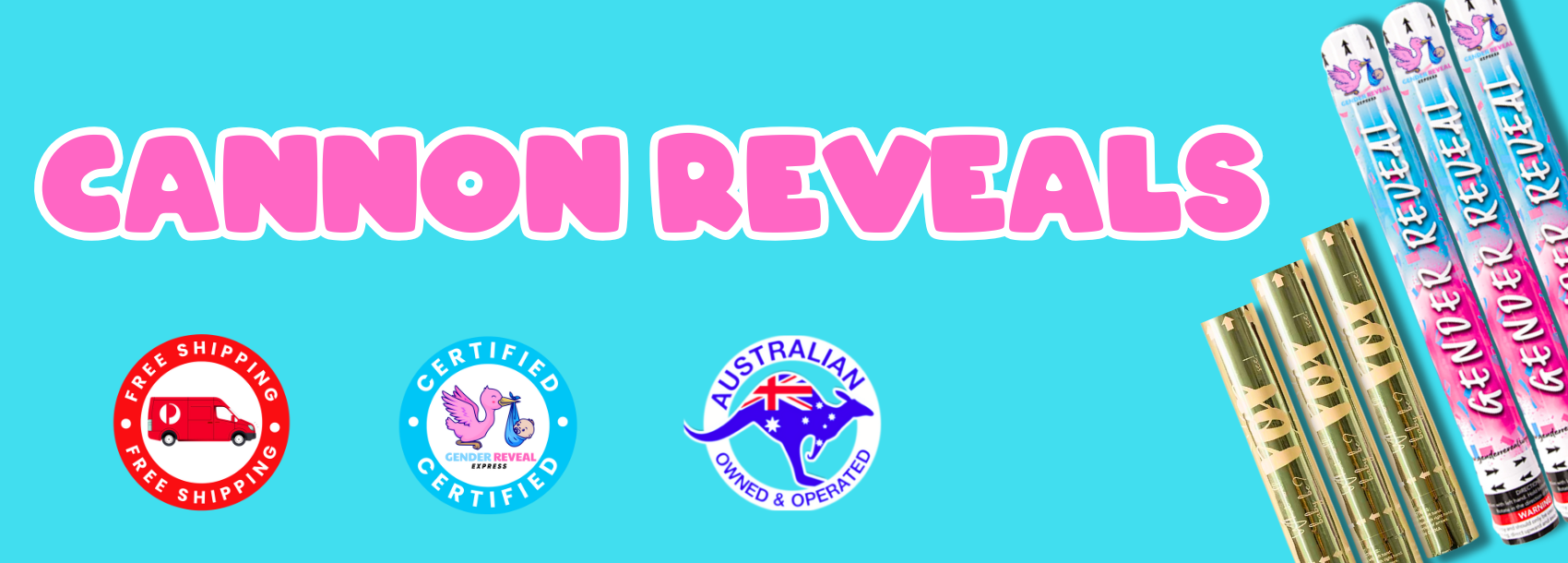 Gender Reveal Cannons, Confetti and powder cannons small and large for gender reveal boy or girl party.