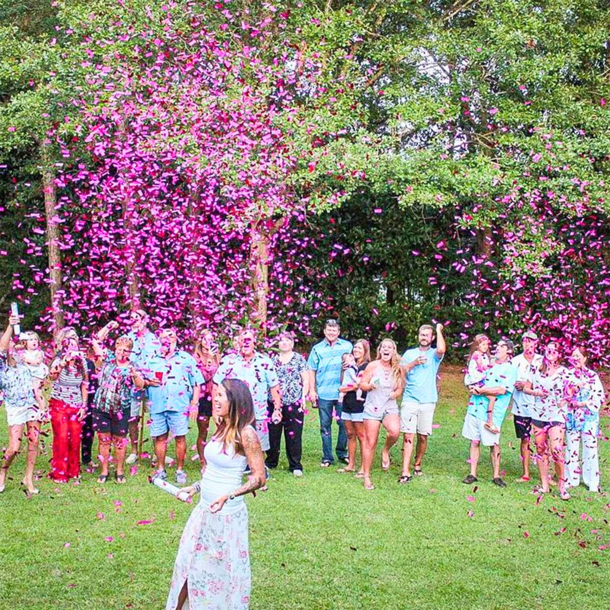 Gender Reveal Party with Confetti Cannon Pink
