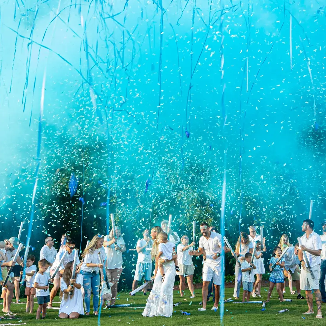 Gender Reveal Confetti and Powder Cannon at Gender Reveal Party Celebration 