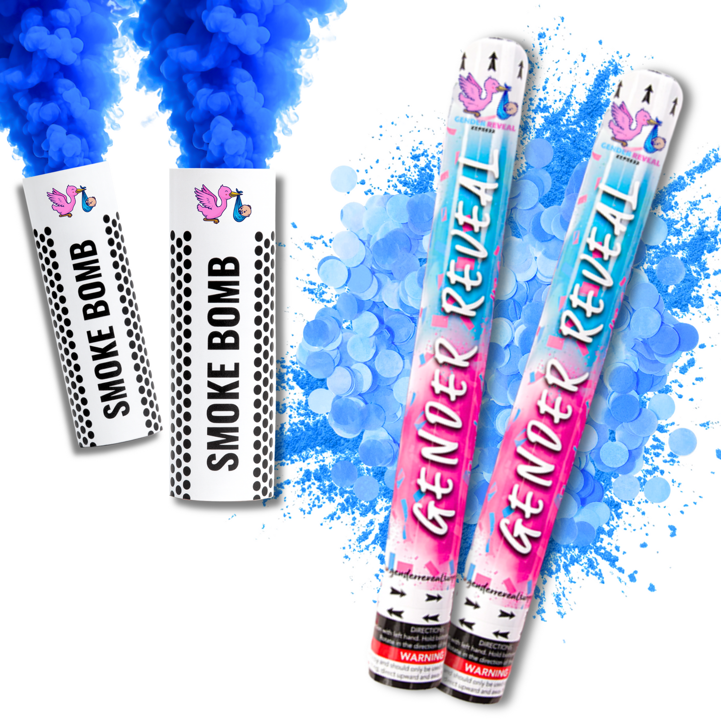 Gender Reveal Blue Confetti and powder Cannon with Smoke Bomb Bundle for Boy Gender Reveal Party.
