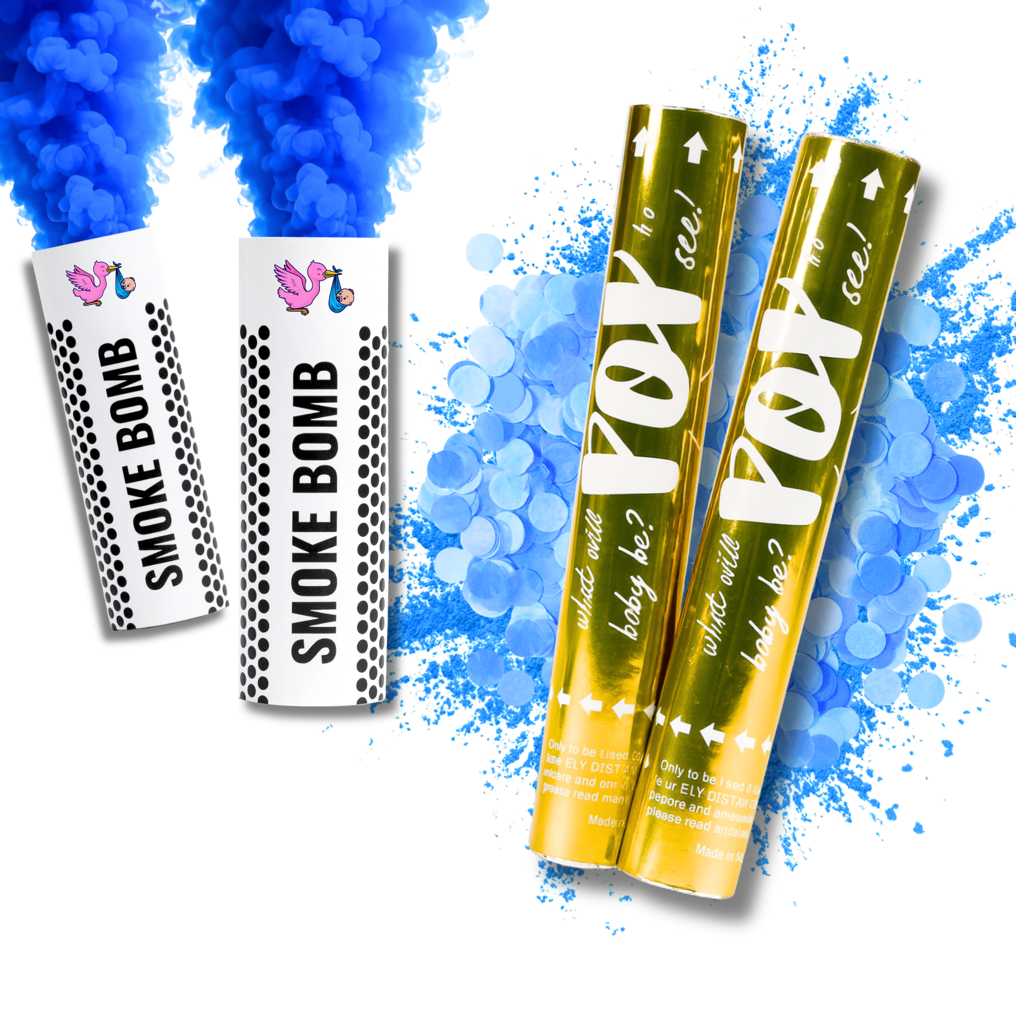 Gender Reveal Blue Luxury Confetti and powder Cannon with Smoke Bomb Bundle for Gender Reveal Party Boy Announcement.
