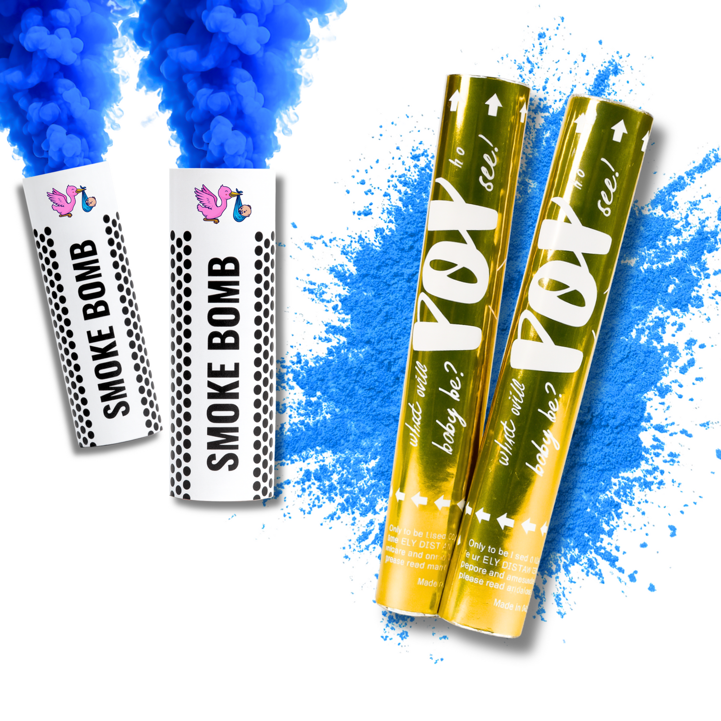 Gender Reveal Blue Luxury Powder Cannon and Smoke Bomb Bundle for Boy Gender Reveal Party.