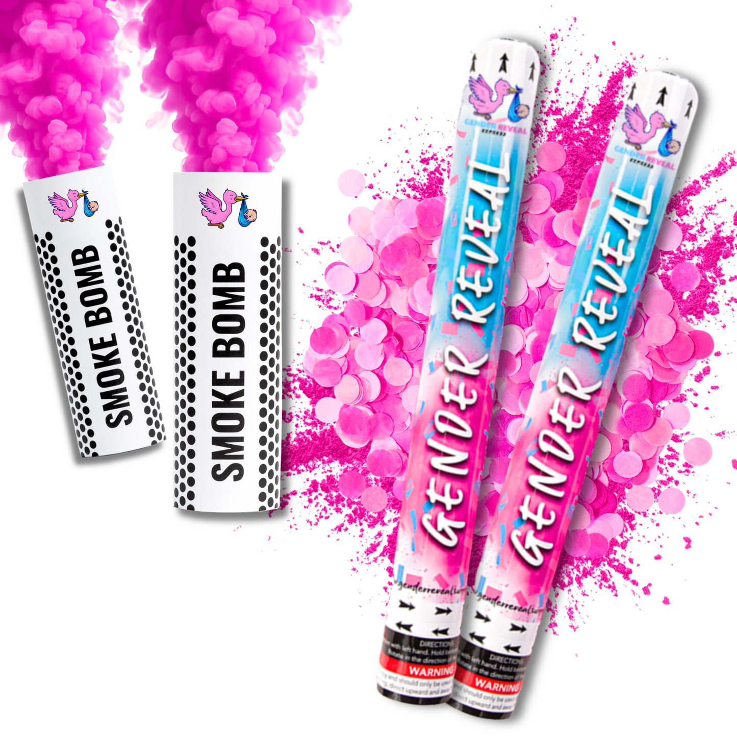 Gender Reveal Pink Confetti and powder Cannon with Smoke Bomb Bundle for Girl Gender Reveal Party.