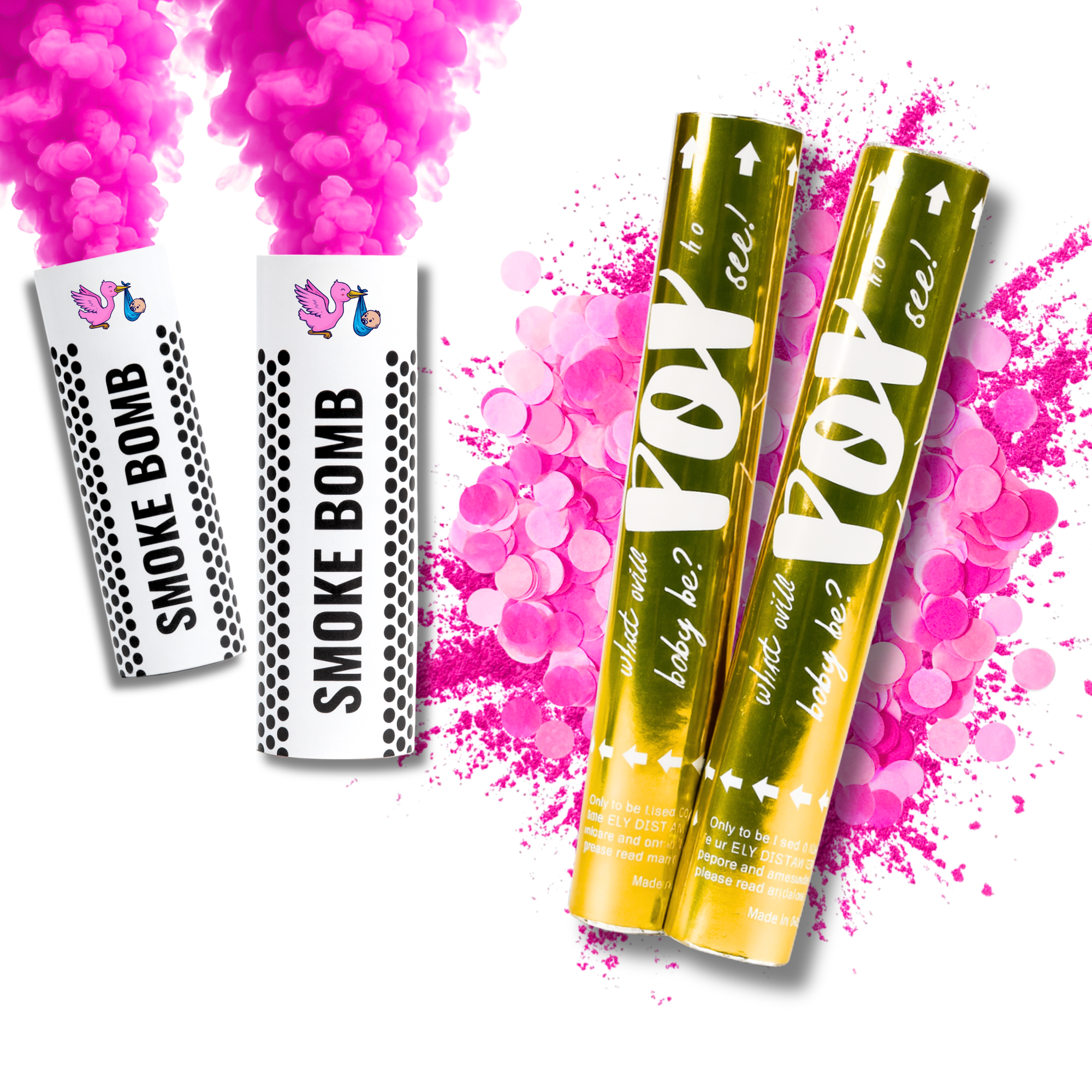Gender Reveal Pink Luxury Confetti and powder Cannon with Smoke Bomb Bundle for Gender Reveal Party Girl Announcement.