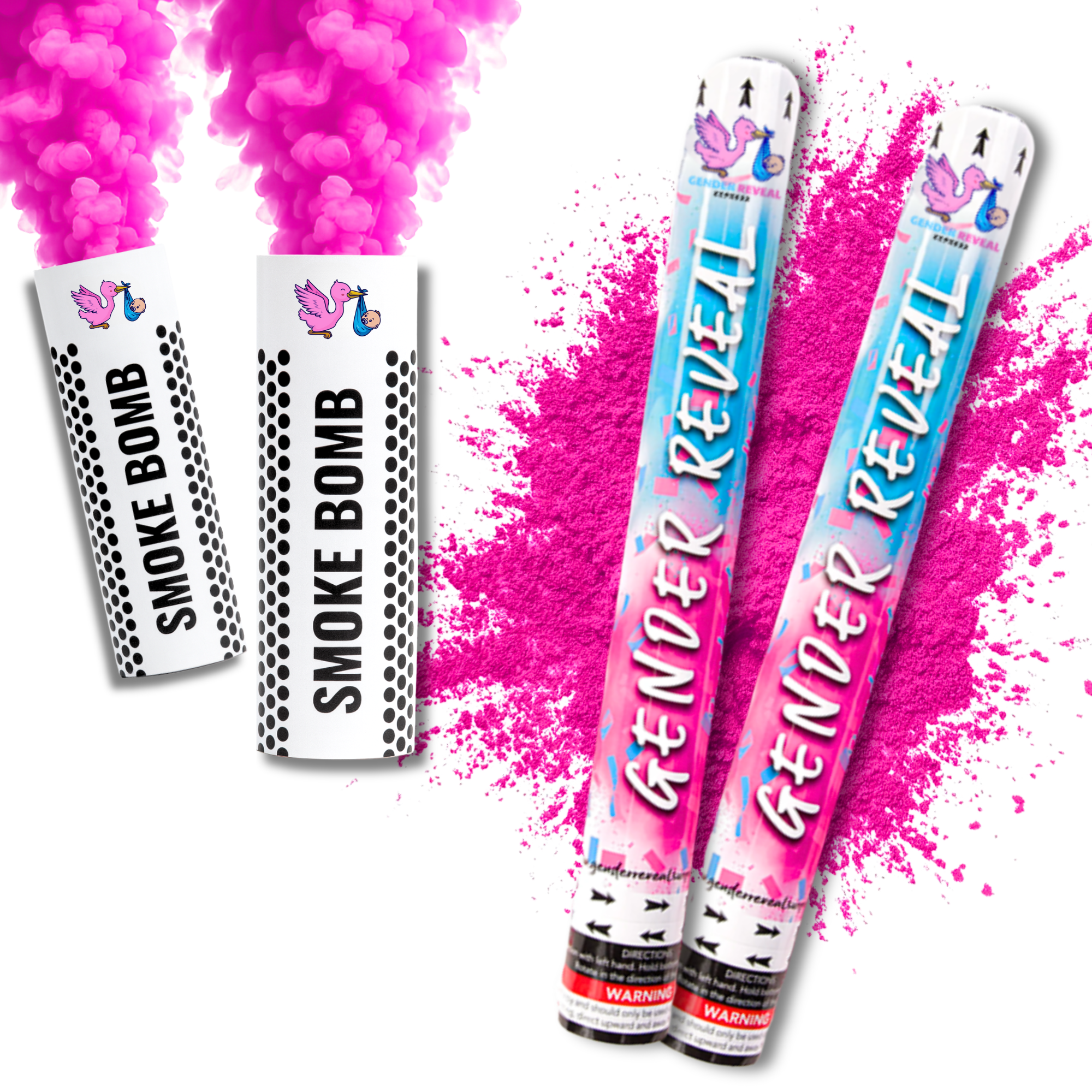 Gender Reveal Pink Powder Cannon and Smoke Bomb Bundle for Gender Reveal Girl Party.
