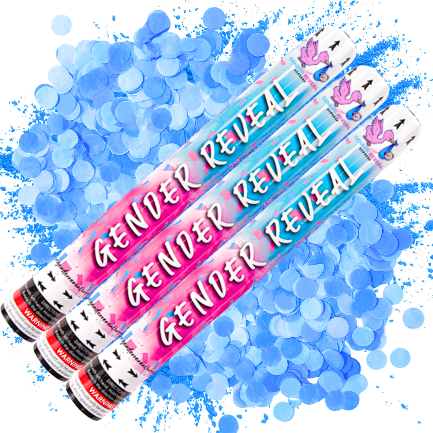 Gender Reveal Blue Confetti and Powder Cannon 50cm 3 Pack