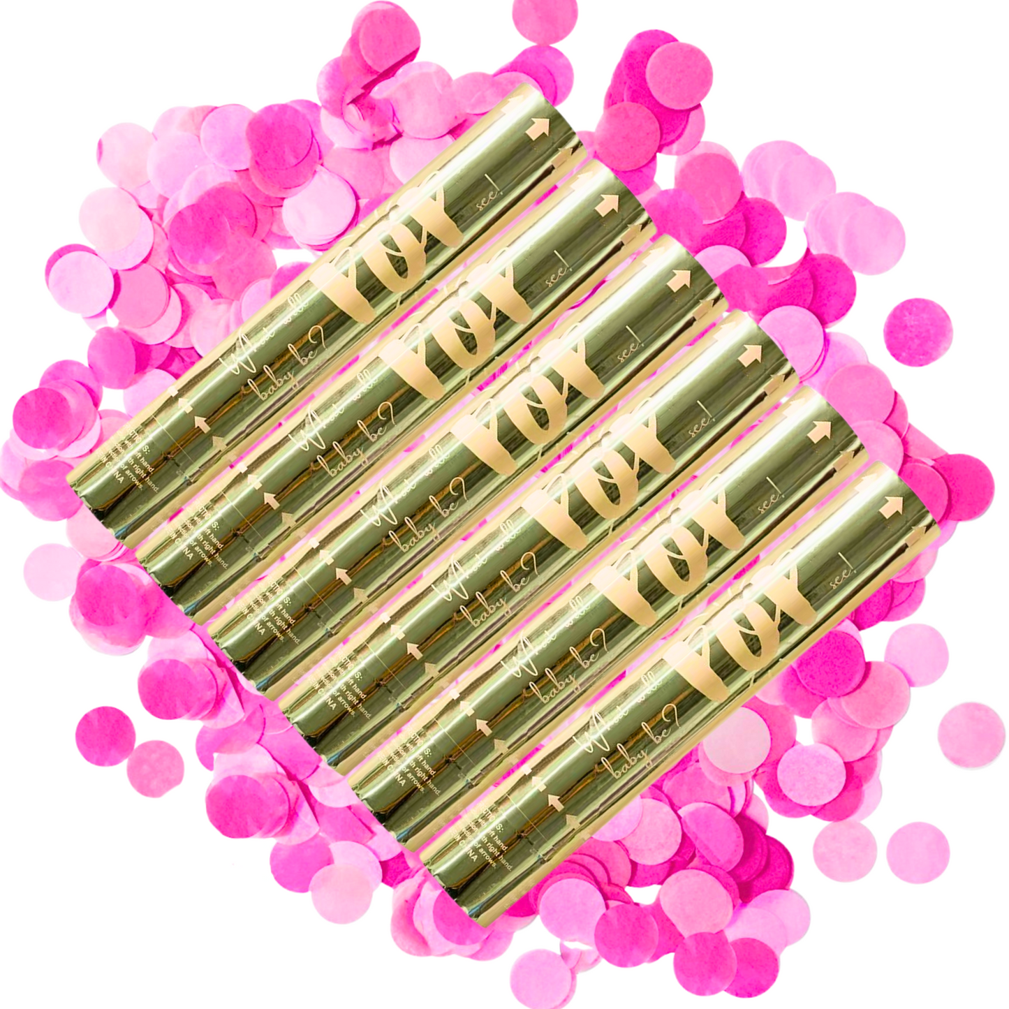 Gender Reveal Pink Luxury Confetti Cannon for girl announcement gender reveal.