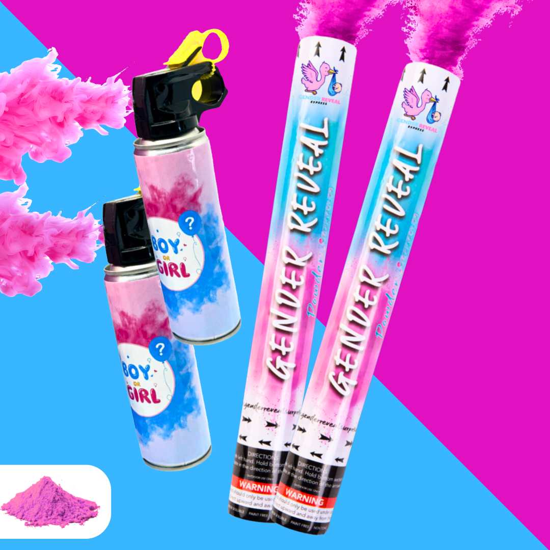 Pink gender reveal smoke blasters and cannons with powder for baby girl announcement