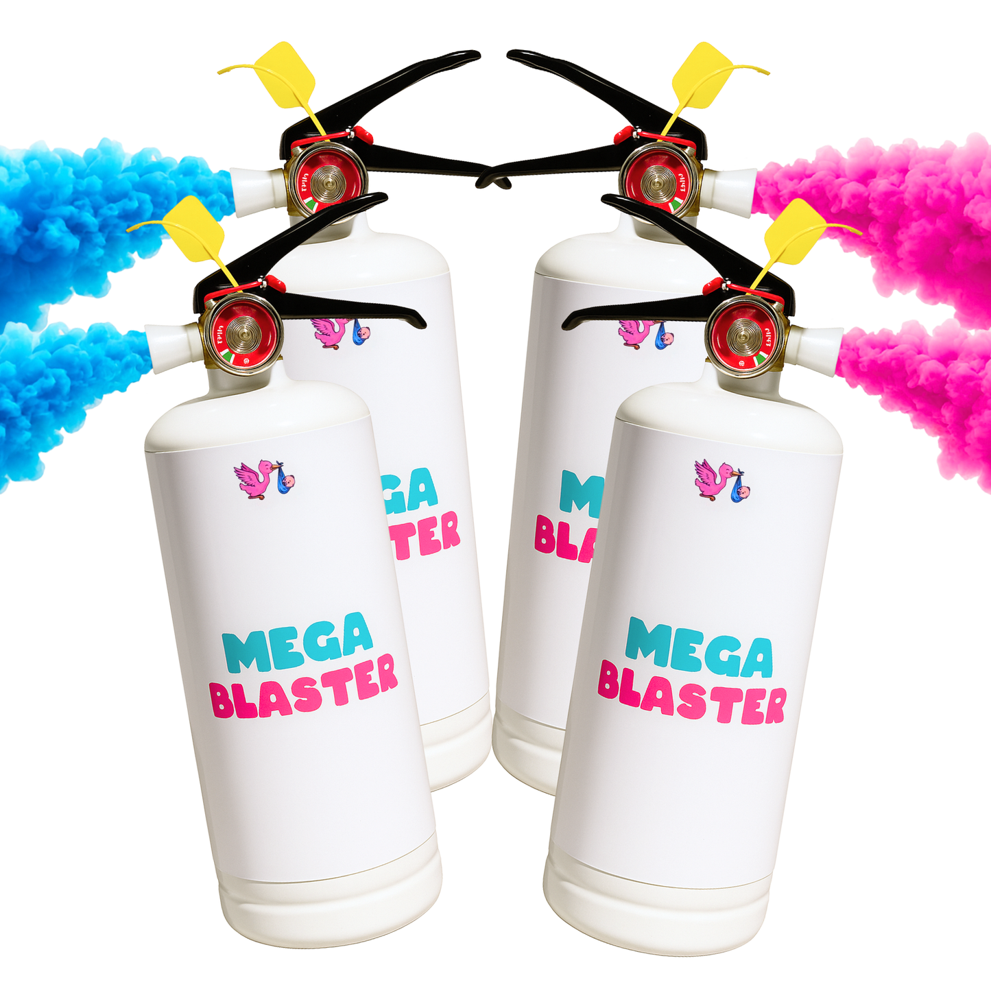 Gender Reveal Pink and blue Family Mega Powder Blaster/Extinguisher Bundle for gender reveal boy or girl party.