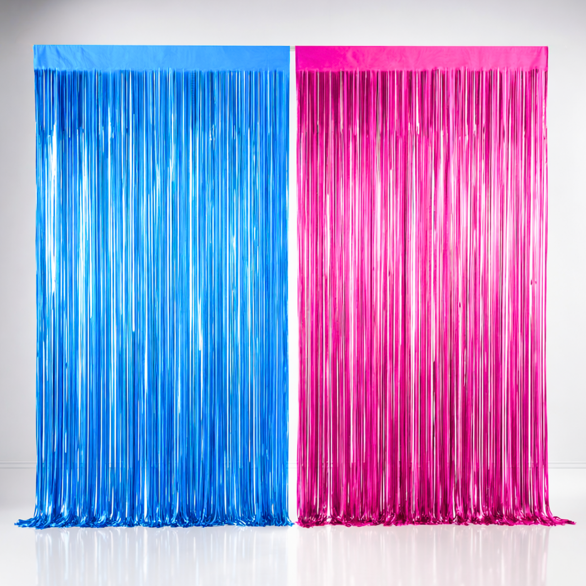 Gender Reveal Foil Party Curtain Pink and Blue