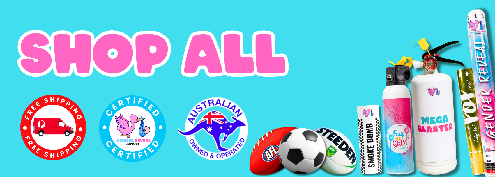 Shop Gender Reveal Ideas in Australia, Sports Gender Reveals, Gender reveal Extinguishers, Cannon Gender reveals.