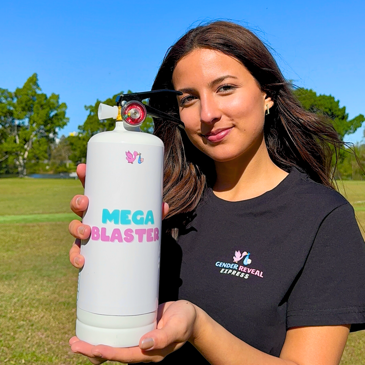 Gender Reveal Mega Extinguisher for gender reveal party celebration, boy girl.