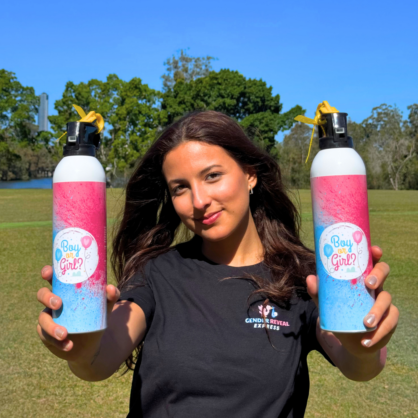 Gender Reveal Mini Extinguisher for gender reveal party, pink or blue.
