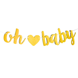 Gender Reveal "Oh Baby" Gold Glitter Banner