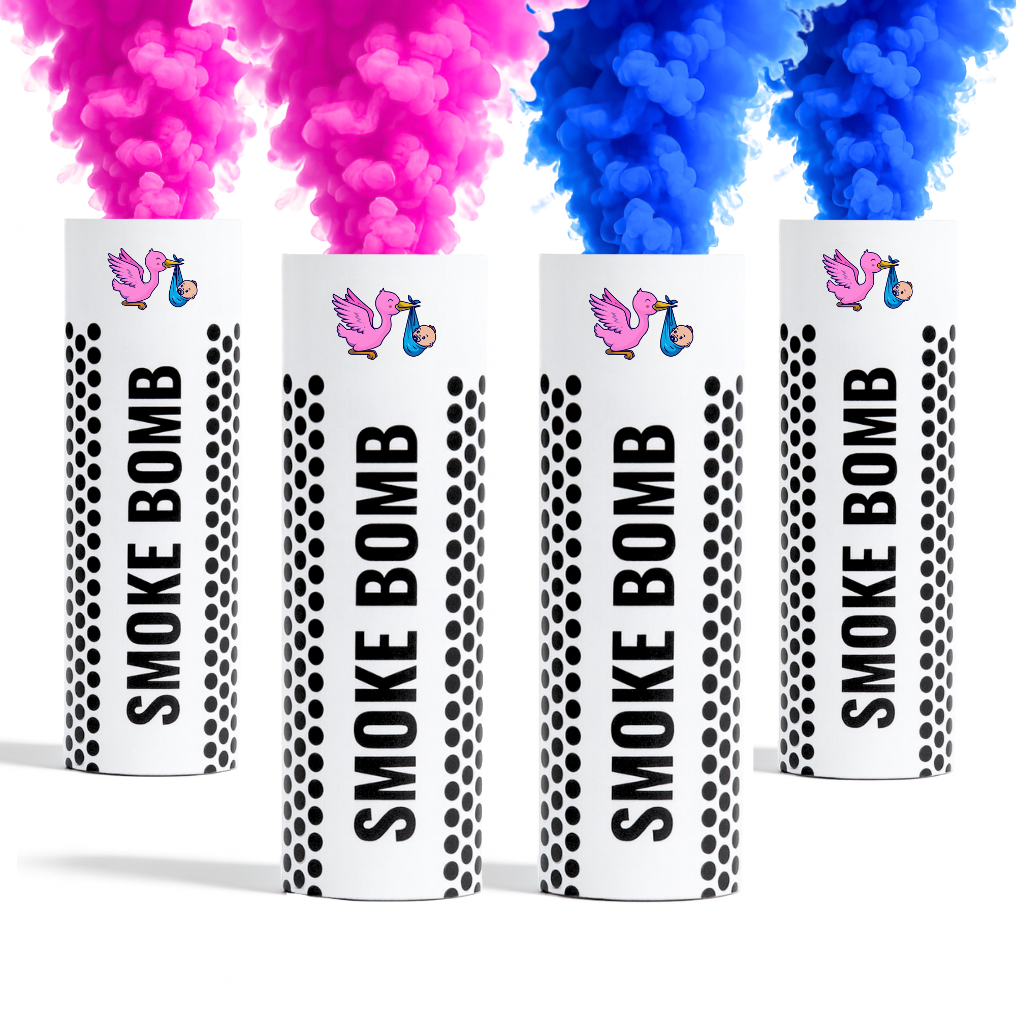 Gender reveal Pink and Blue smoke bombs bundle 4 pack, releasing bright pink and blue smoke for baby girl and boy announcements, photography, parties and creative events