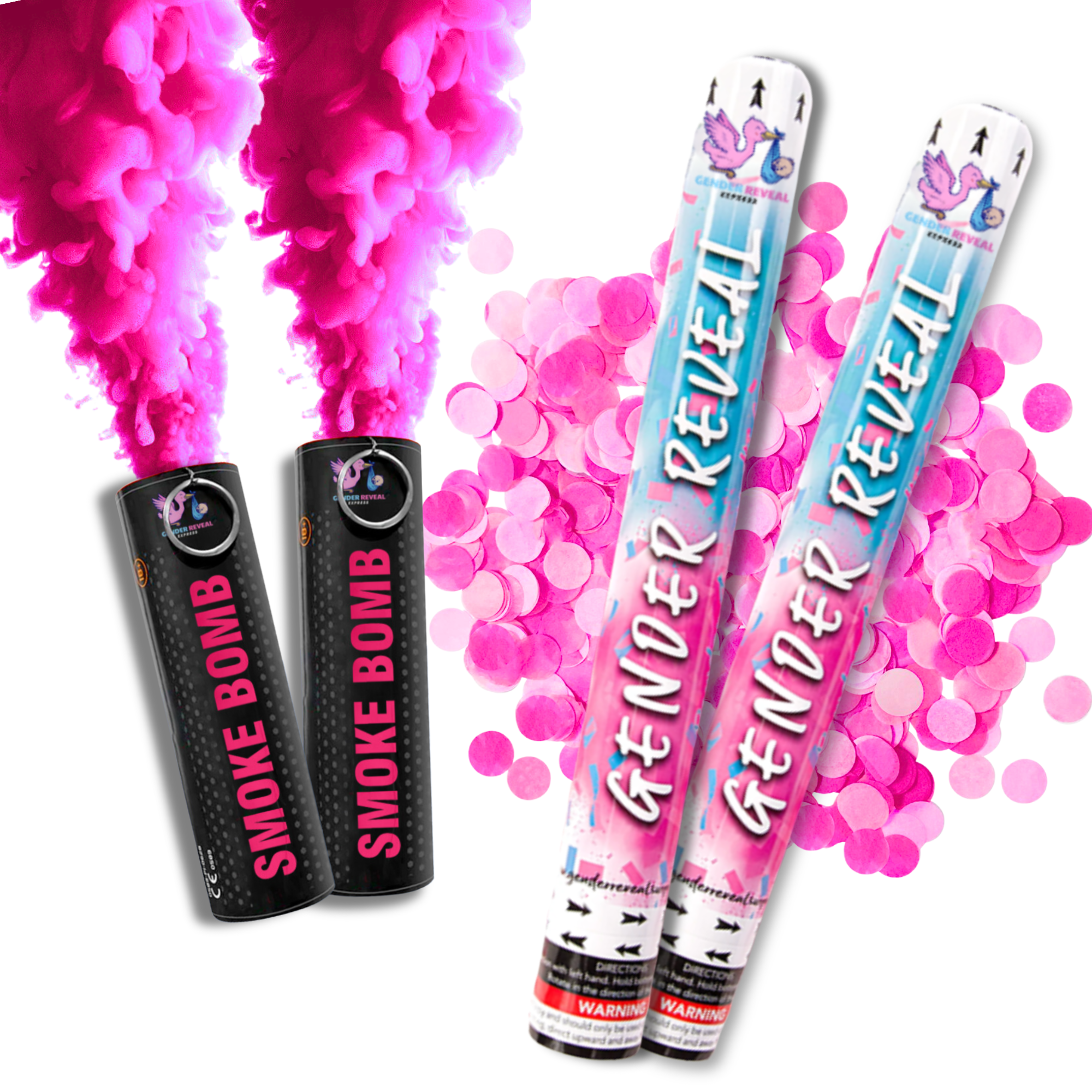 Gender Reveal Pink Confetti Cannon and Smoke Bomb Bundle for Gender Reveal Celebration