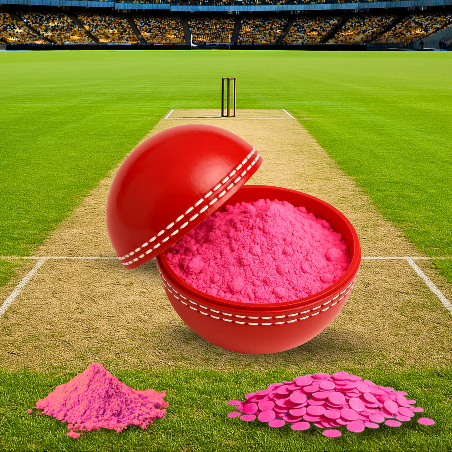 Gender Reveal Pink Cricket Ball With Pink  Powder and Confetti for Baby Girl Gender Reveal Party.