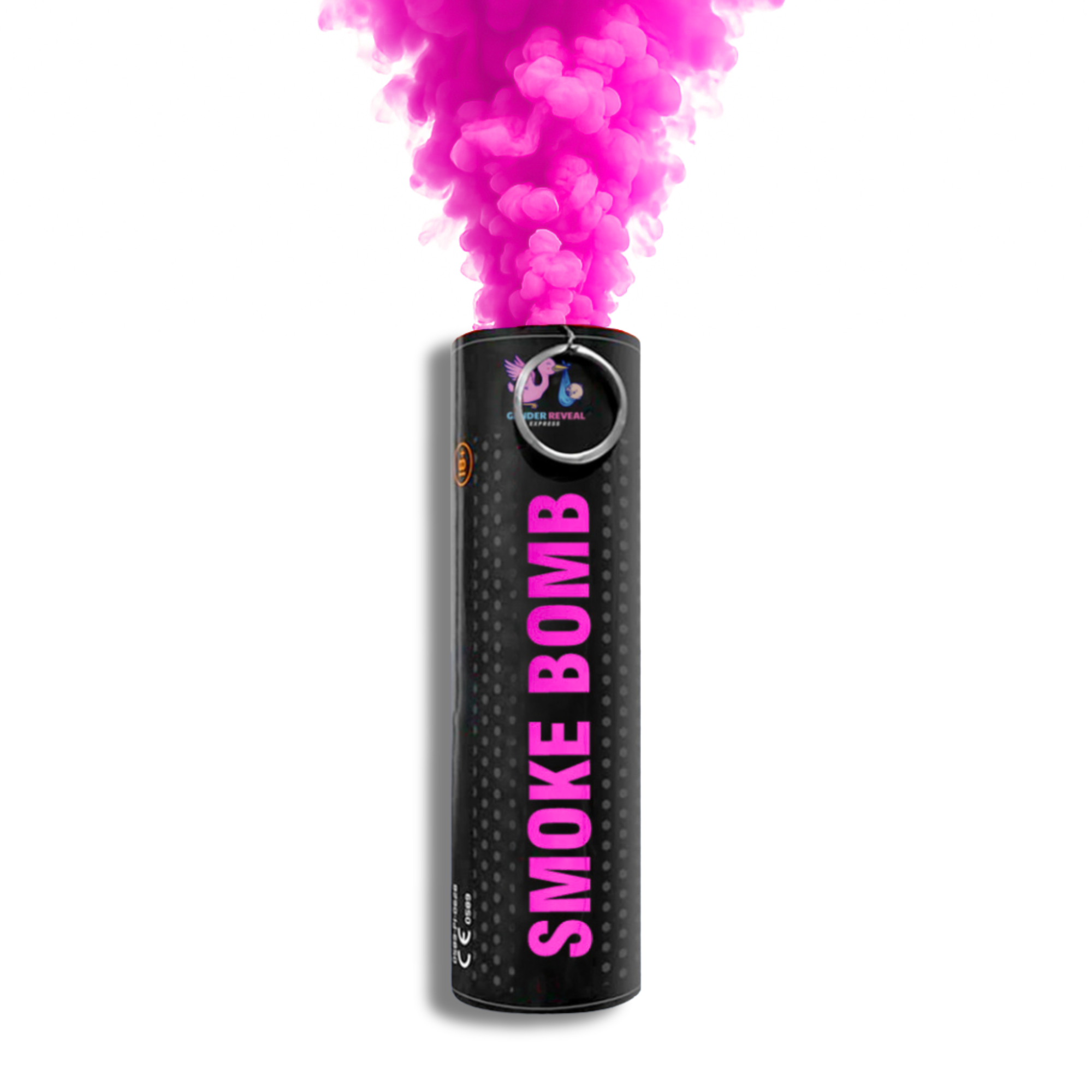 Pink gender reveal smoke bomb emitter releasing bright smoke for baby girl announcements, photography, parties and creative events