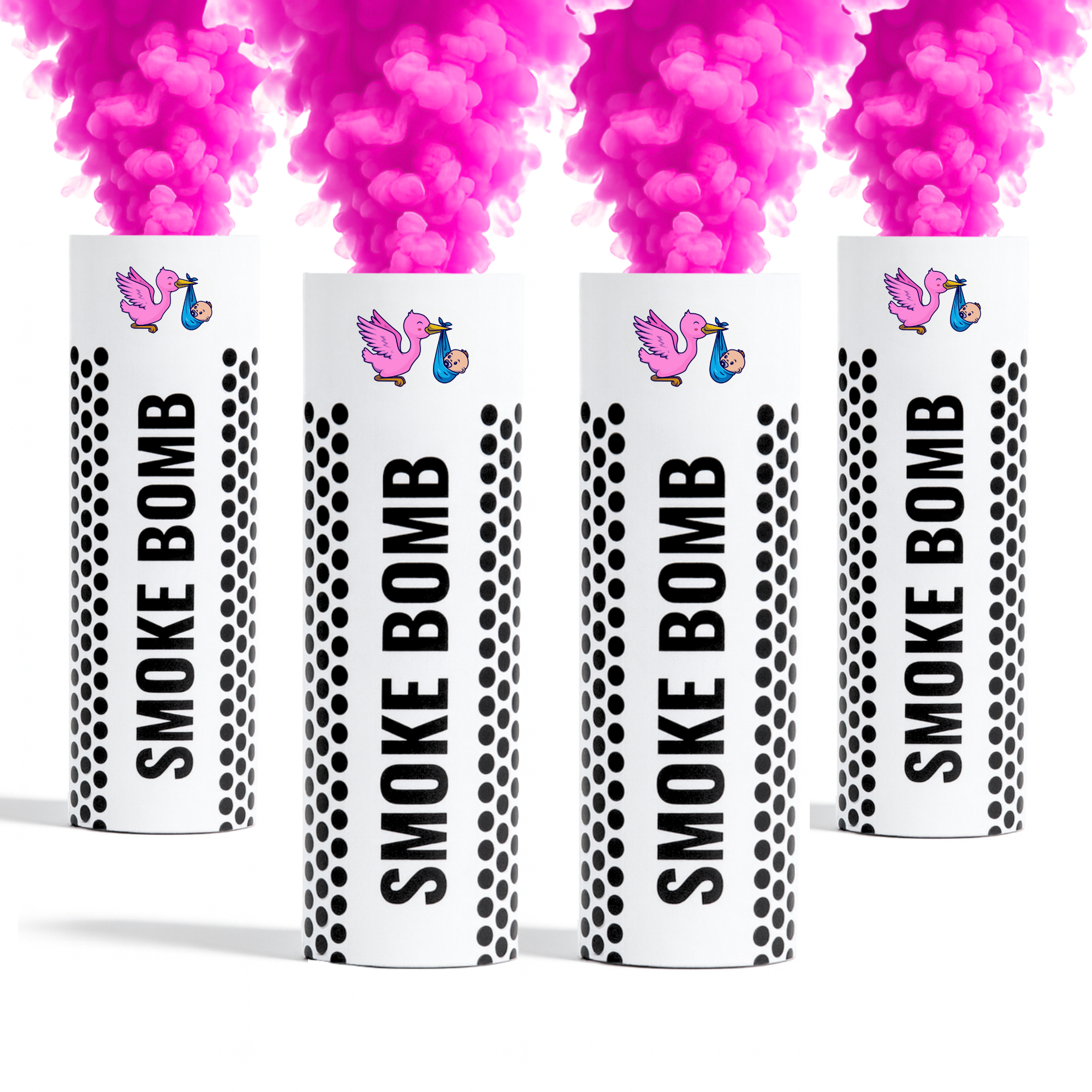 Pink gender reveal smoke bombs bundle releasing bright pink smoke for baby girl announcements, photography, parties and creative events