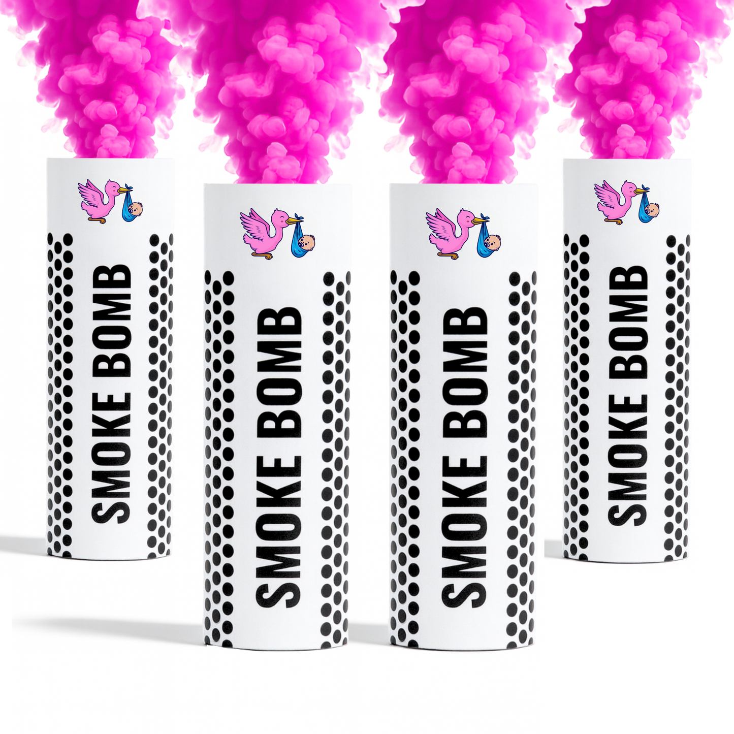 Pink gender reveal smoke bombs bundle releasing bright pink smoke for baby girl announcements, photography, parties and creative events