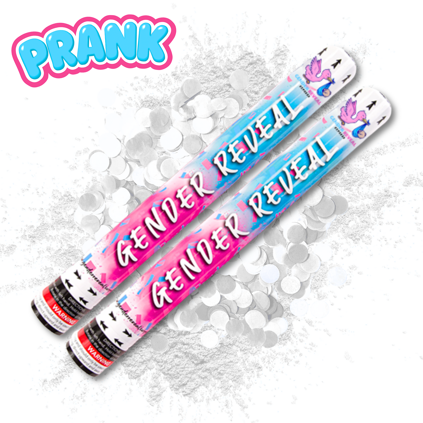 Gender Reveal Prank Cannon White Confetti and Powder 2 Pack, Gender Reveal Prank Ideas.
