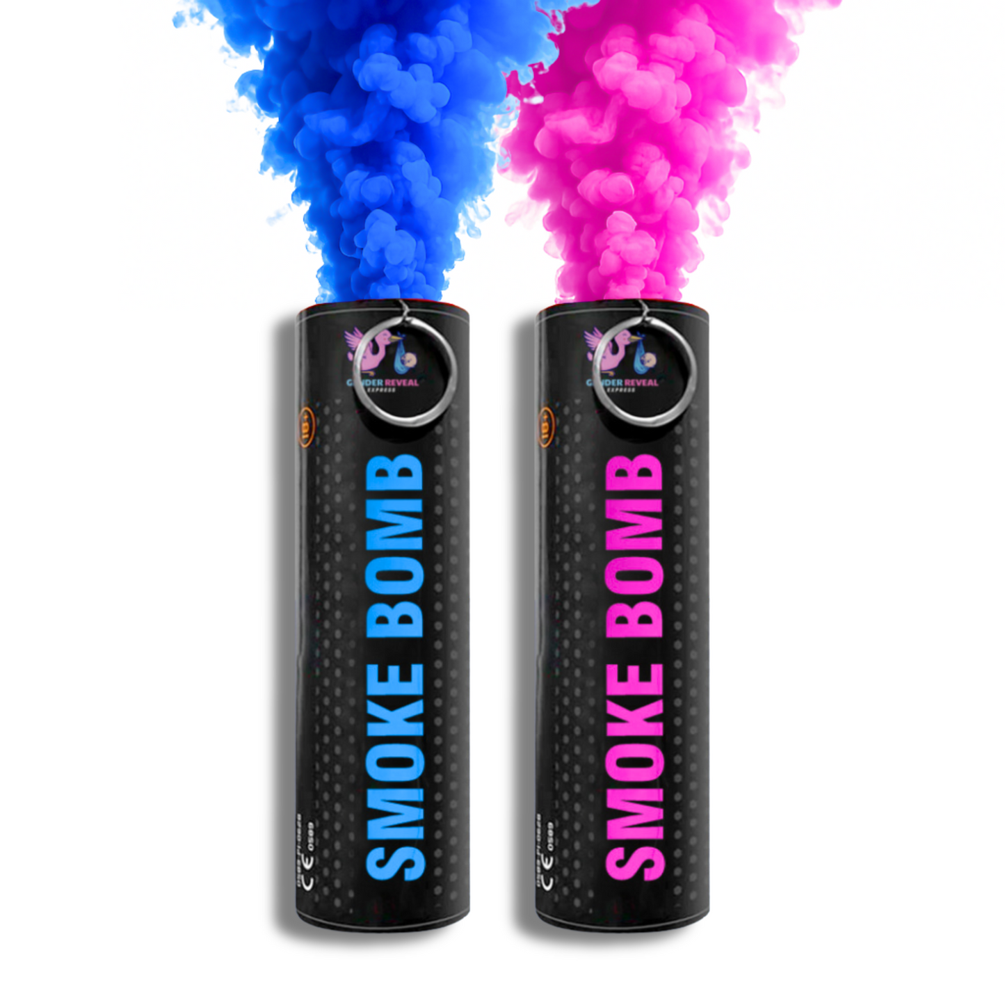 Gender reveal Pink and Blue smoke bombs 2 pack in assorted colours perfect for parties, photography, events and baby announcements