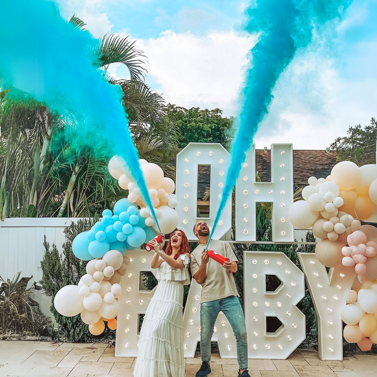 Gender Reveal Smoke Extinguisher for Gender Reveal Party Baby Boy Announcement.