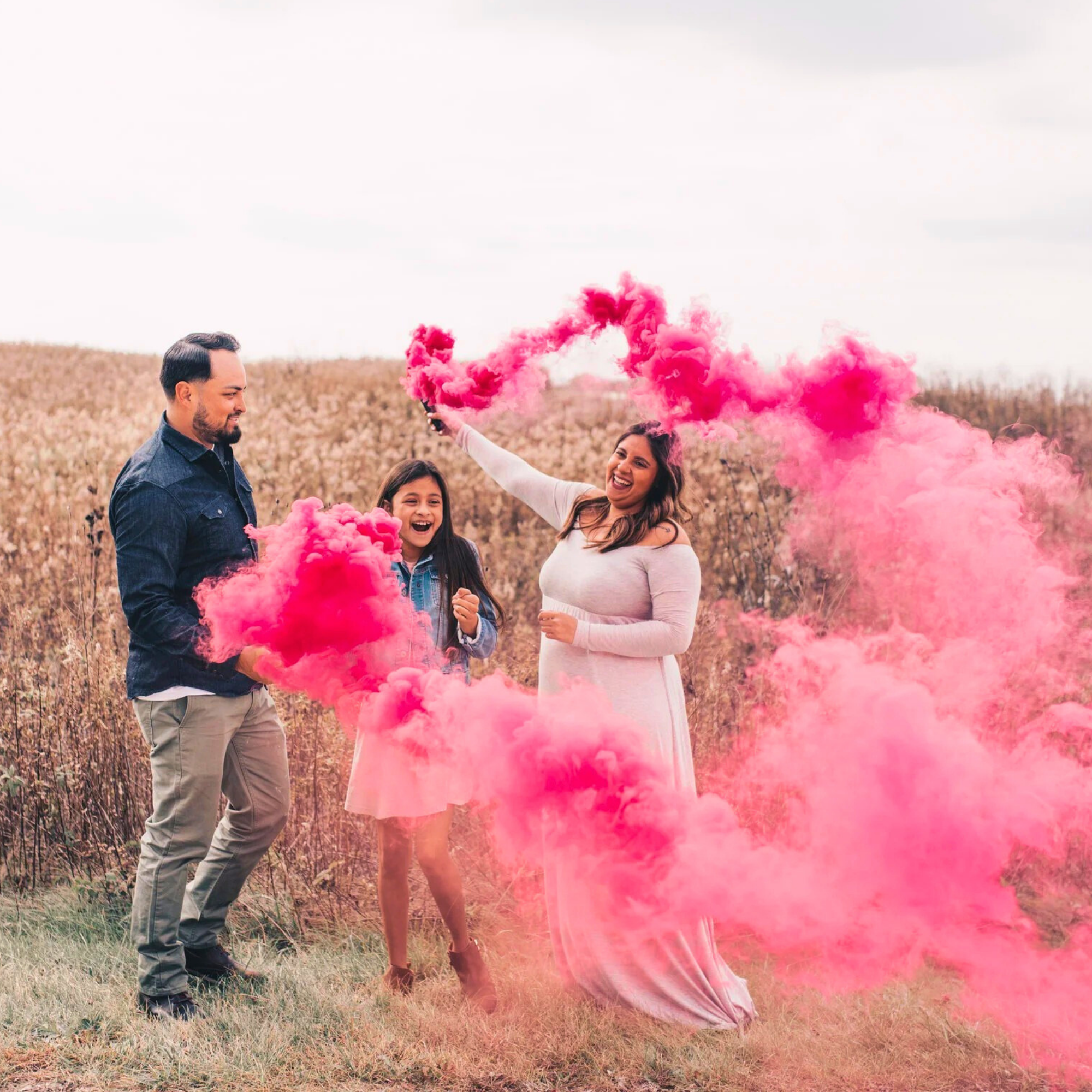 Gender Reveal Smoke Pink Family Photo