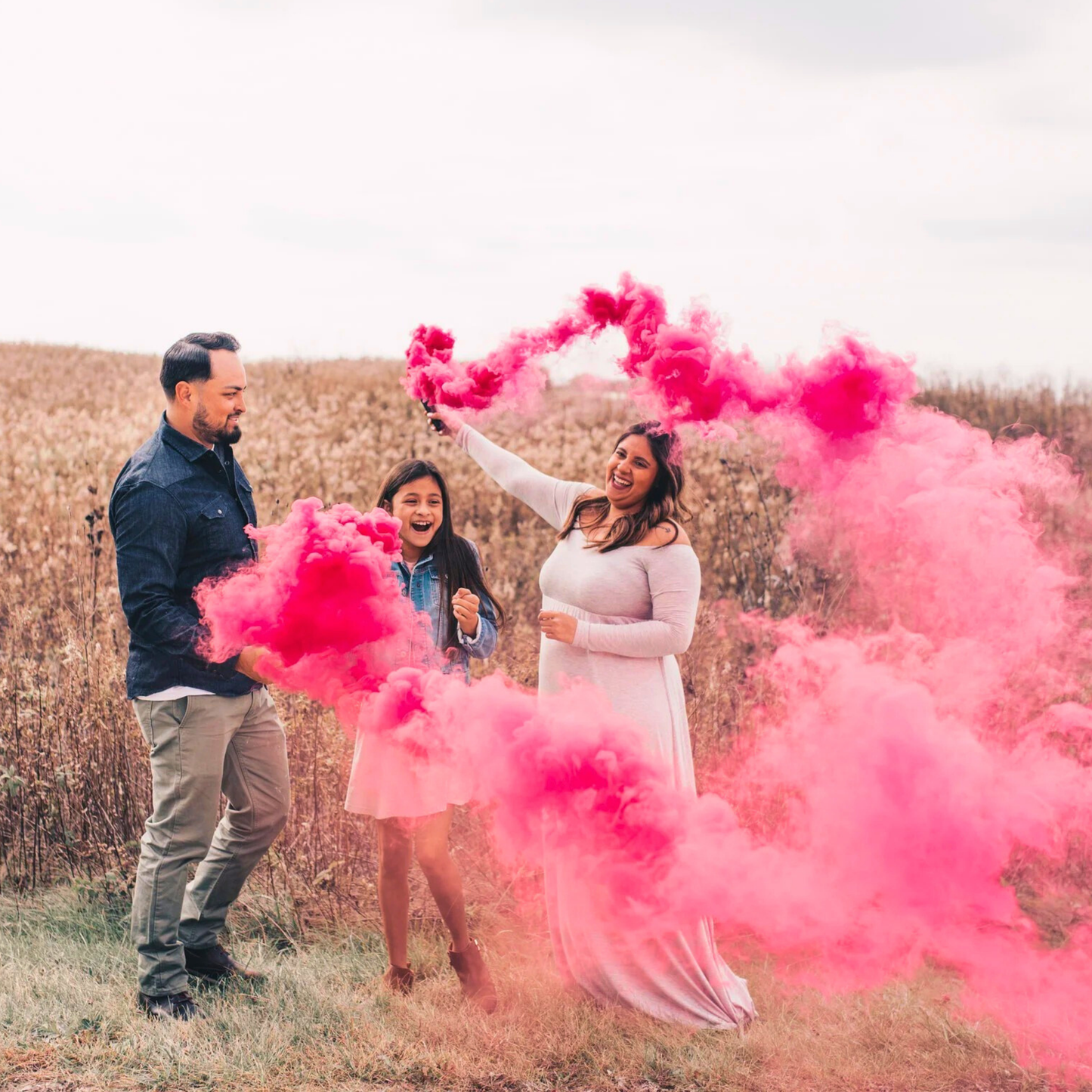 Gender Reveal Smoke Pink Family Photo