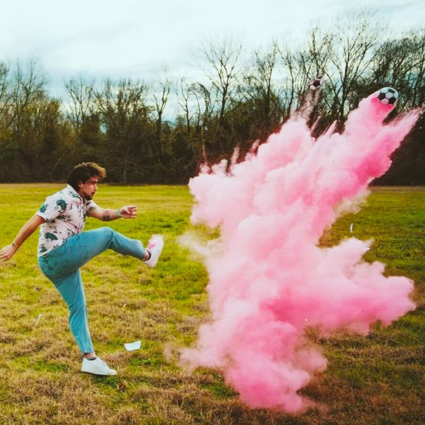 Gender Reveal Pink Soccer Ball with pink powder kick for girl gender reveal party.