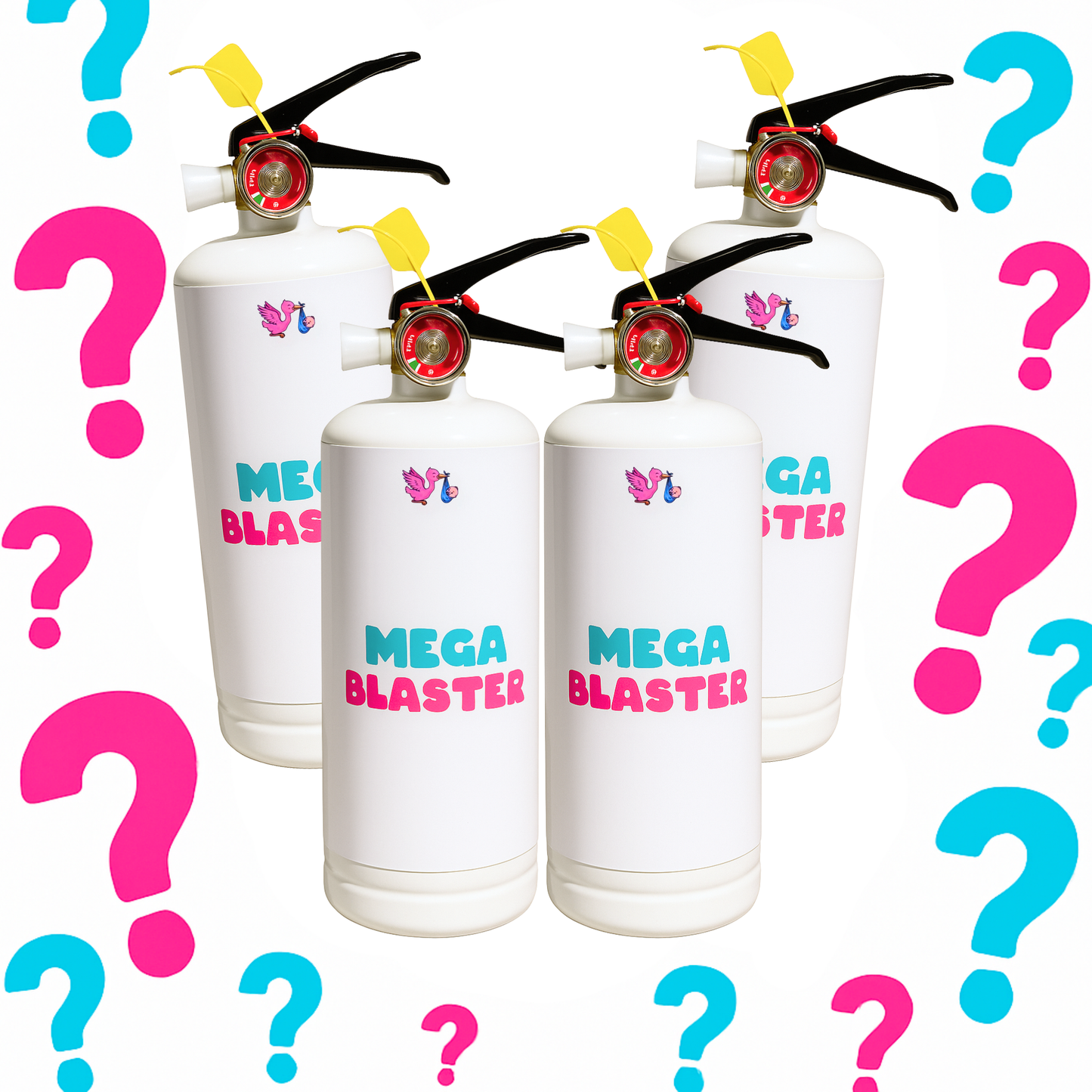 Gender Reveal Surprise 4 Family Mega Powder Blaster/Extinguisher Bundle for gender reveal Surprise announcement.