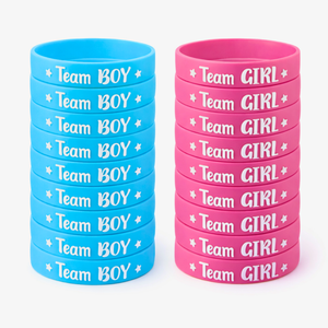 Gender Reveal  Pink and blue Wristbands with Team Girl text and team boy text for gender reveal party