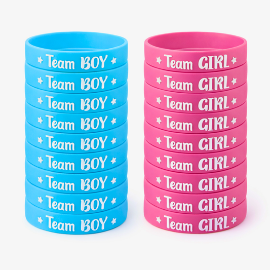 Gender Reveal  Pink and blue Wristbands with Team Girl text and team boy text for gender reveal party