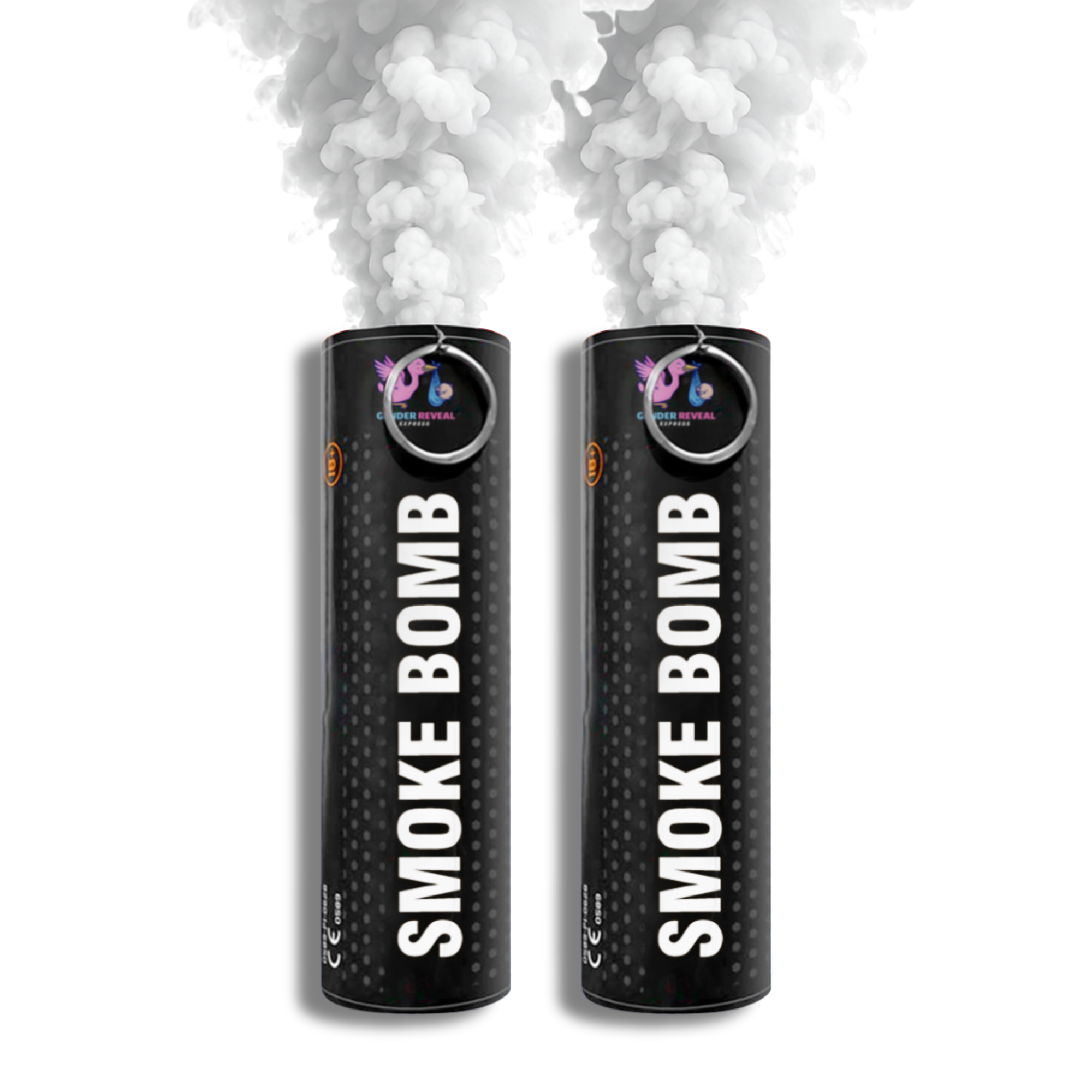 gender reveal White/Prank smoke bomb emitter 2 pack, releasing white smoke for prank gender reveal.
