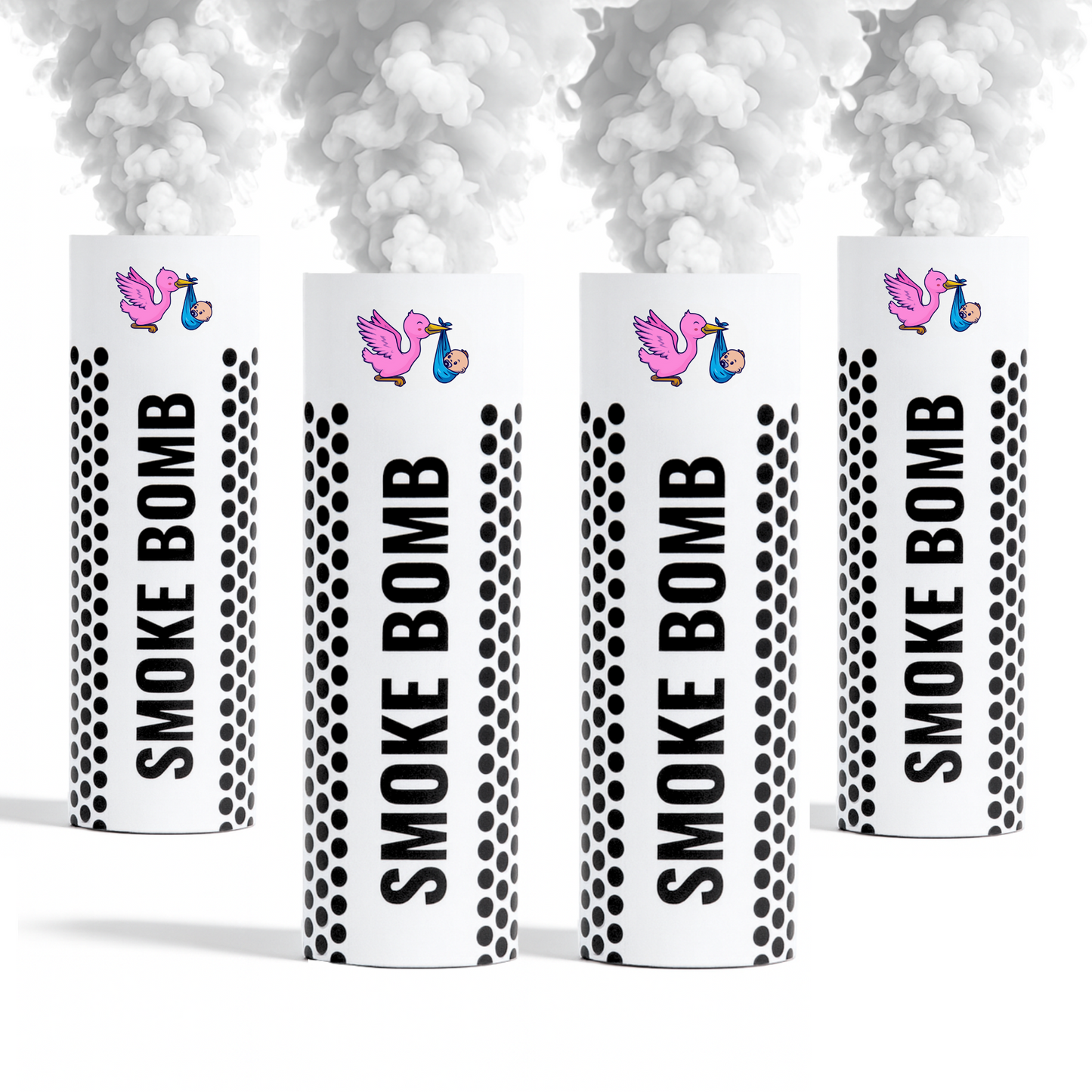 White gender reveal smoke bombs bundle releasing thick white smoke for pranks, weddings, photography, parties, sports events and creative effects
