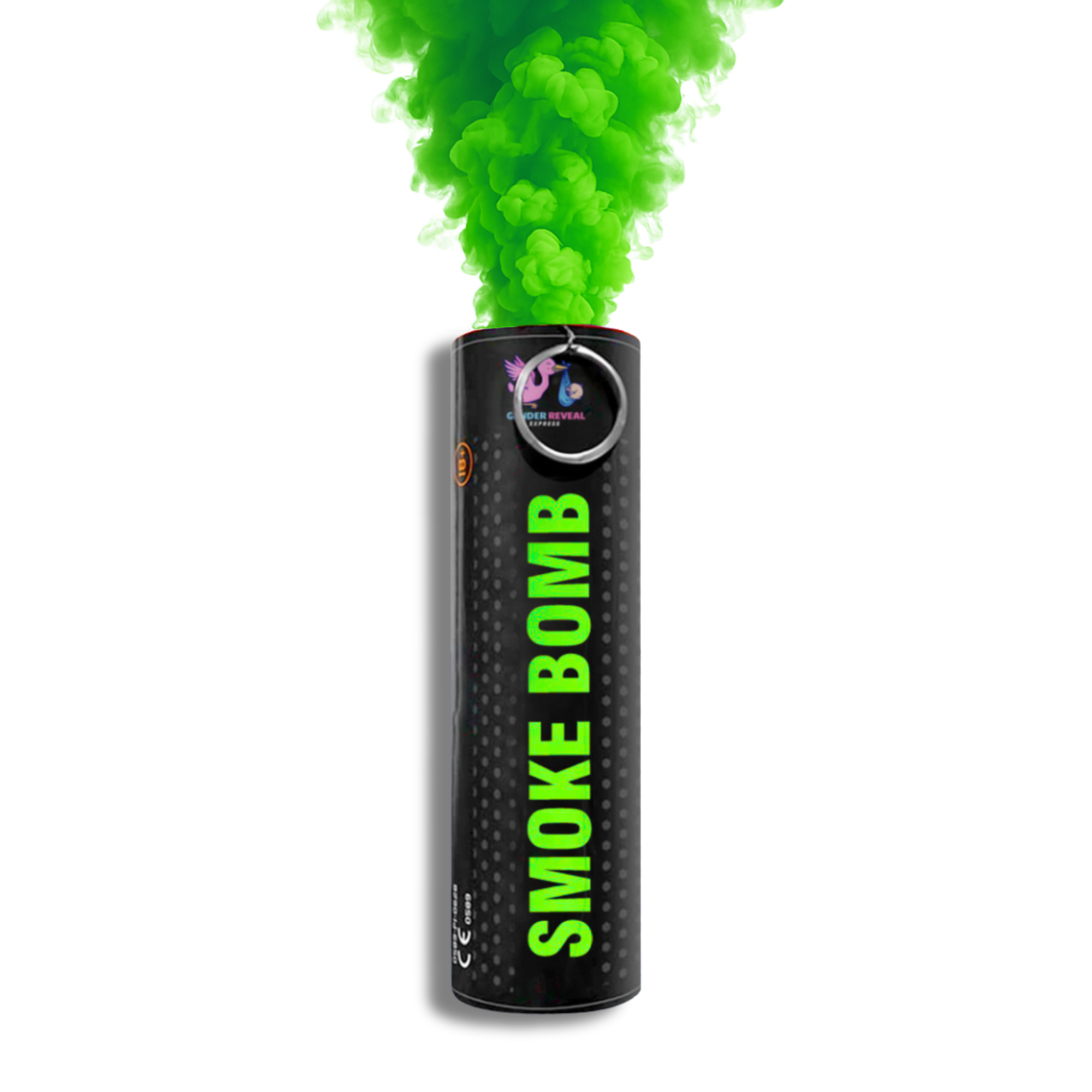 Green smoke bomb emitter releasing vibrant smoke for photography, gender reveals, parties, sports events and creative effects