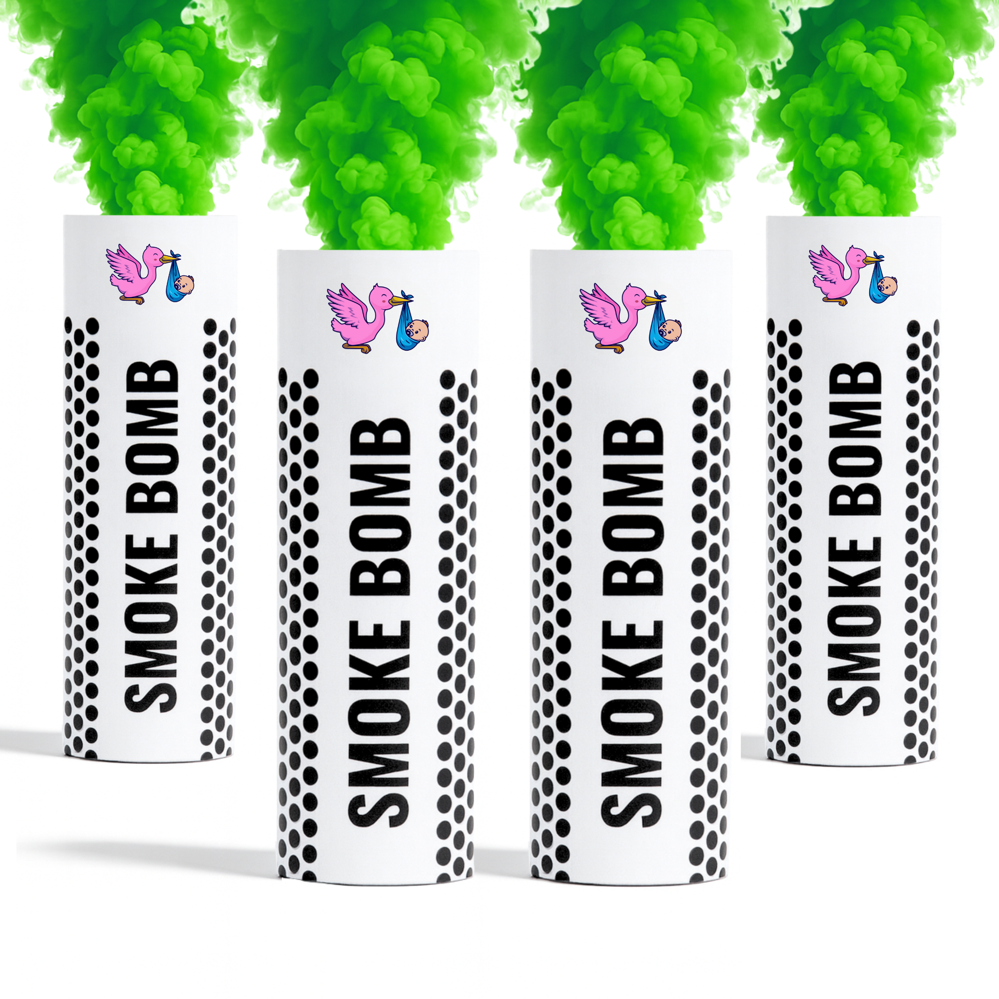 Green smoke bombs bundle releasing vibrant green smoke for photography, gender reveals, parties, sports events and creative effects