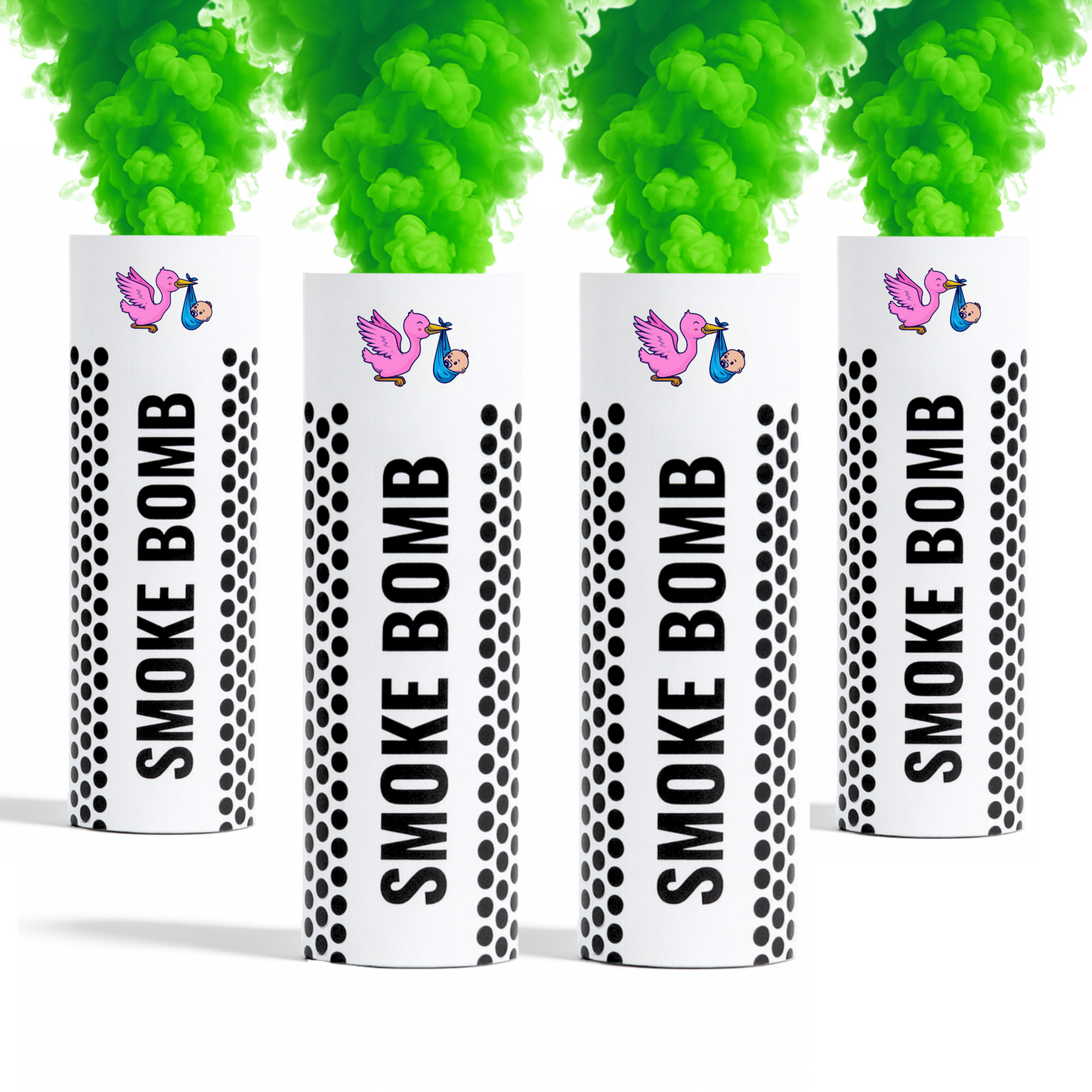 Green smoke bombs bundle releasing vibrant green smoke for photography, gender reveals, parties, sports events and creative effects
