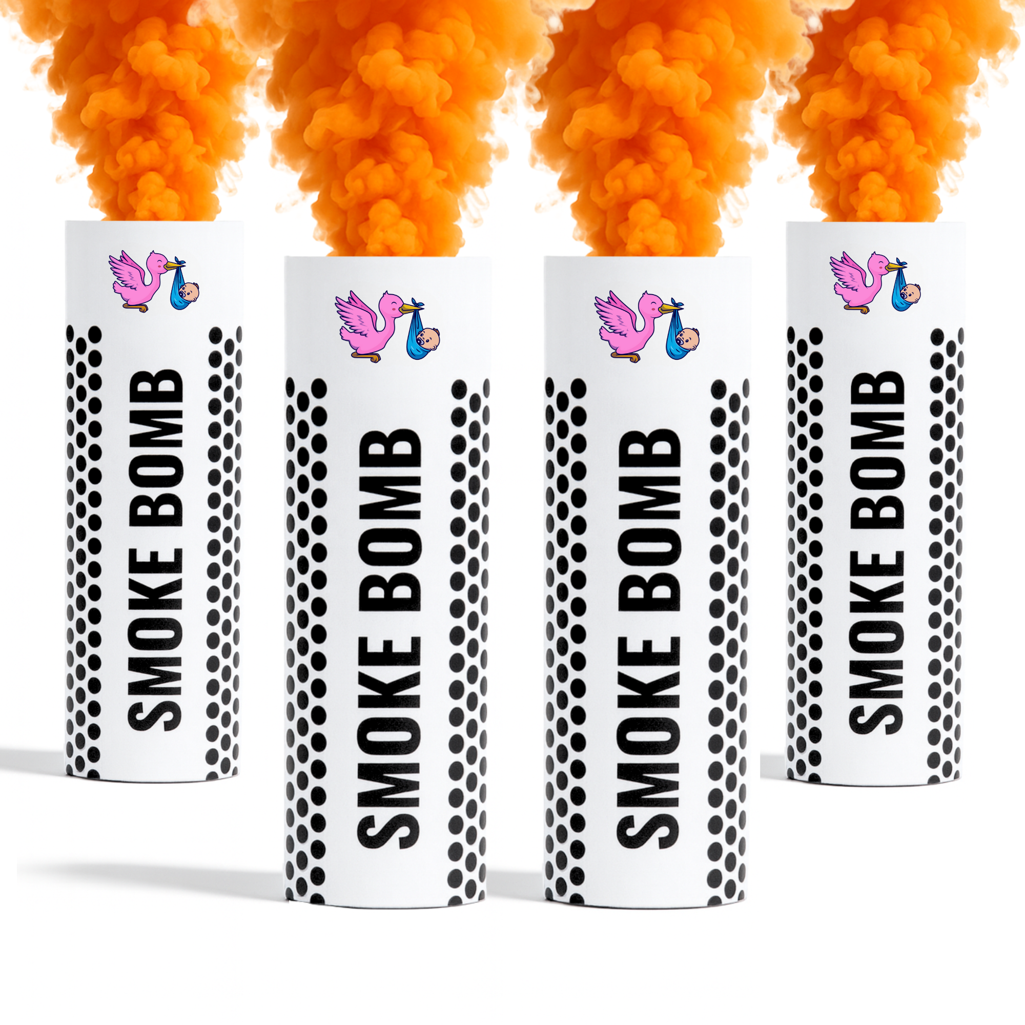 Orange smoke bombs bundle releasing vibrant orange smoke for photography, gender reveals, parties, sports events and creative effects