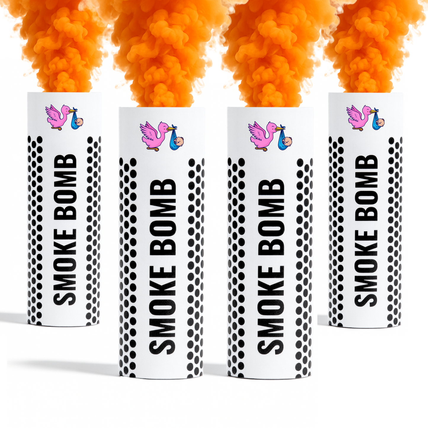 Orange smoke bombs bundle releasing vibrant orange smoke for photography, gender reveals, parties, sports events and creative effects